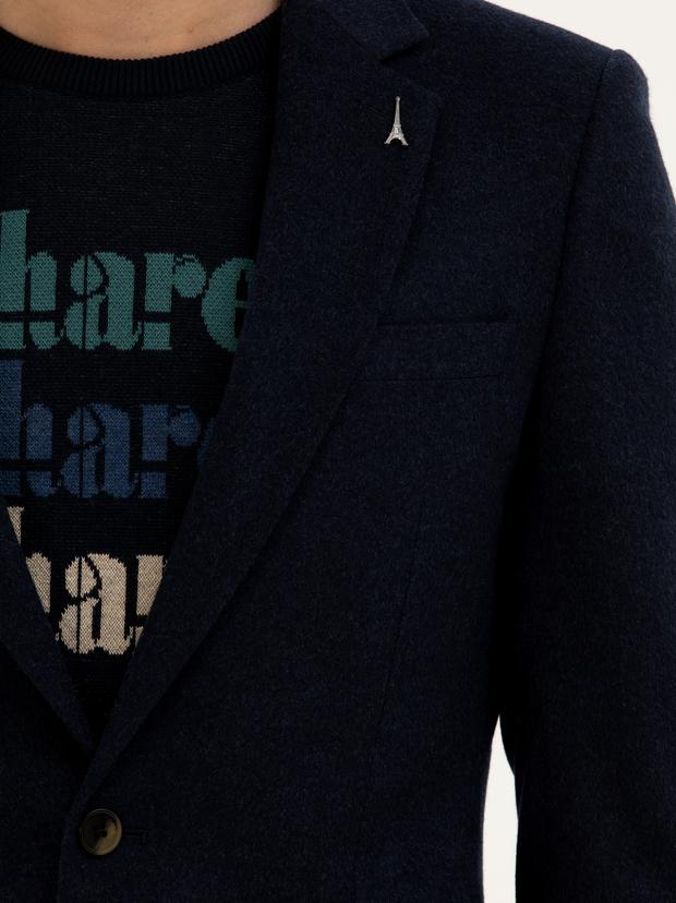 Lacivert Slim Fit Kaşmir Ceket
