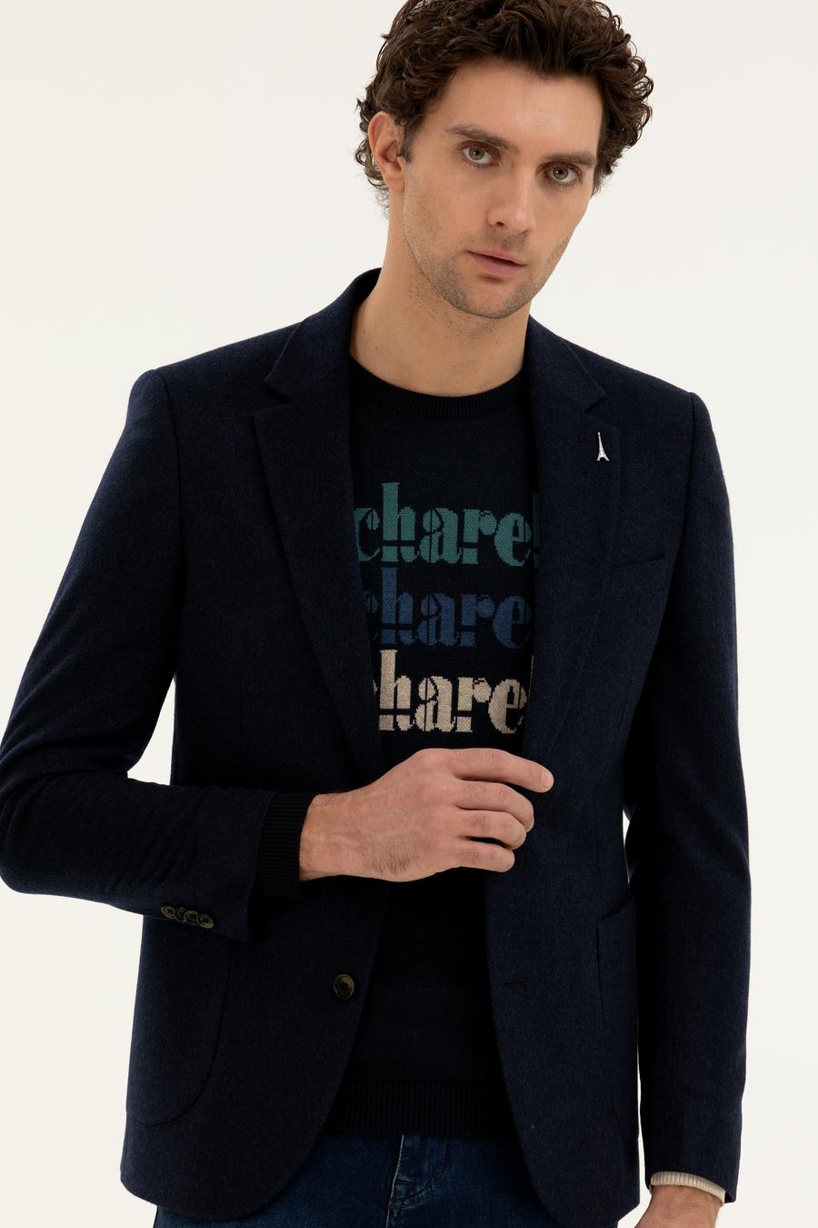 Lacivert Slim Fit Kaşmir Ceket - 50279527053