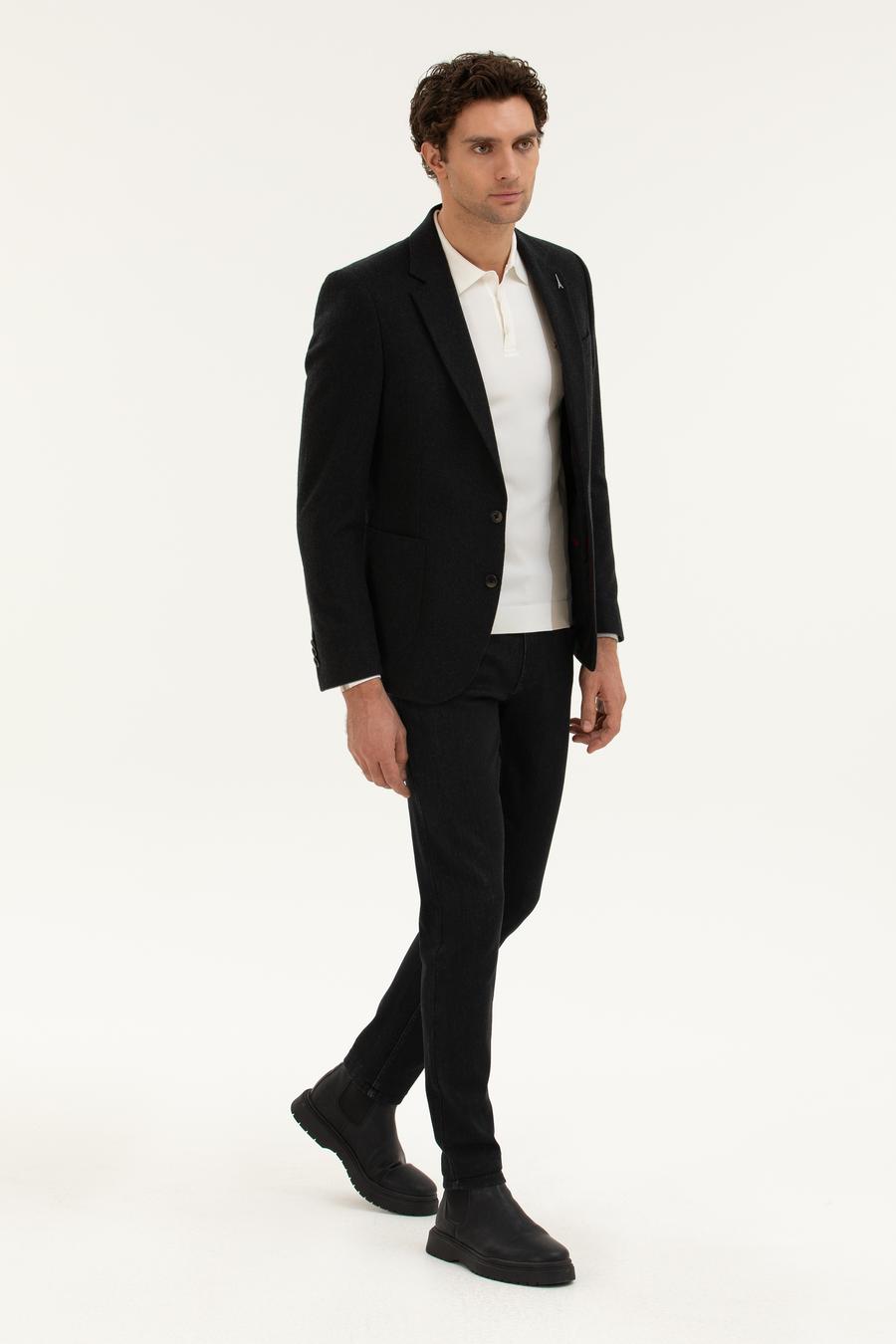 Siyah Slim Fit Kaşmir Ceket - 50279527086