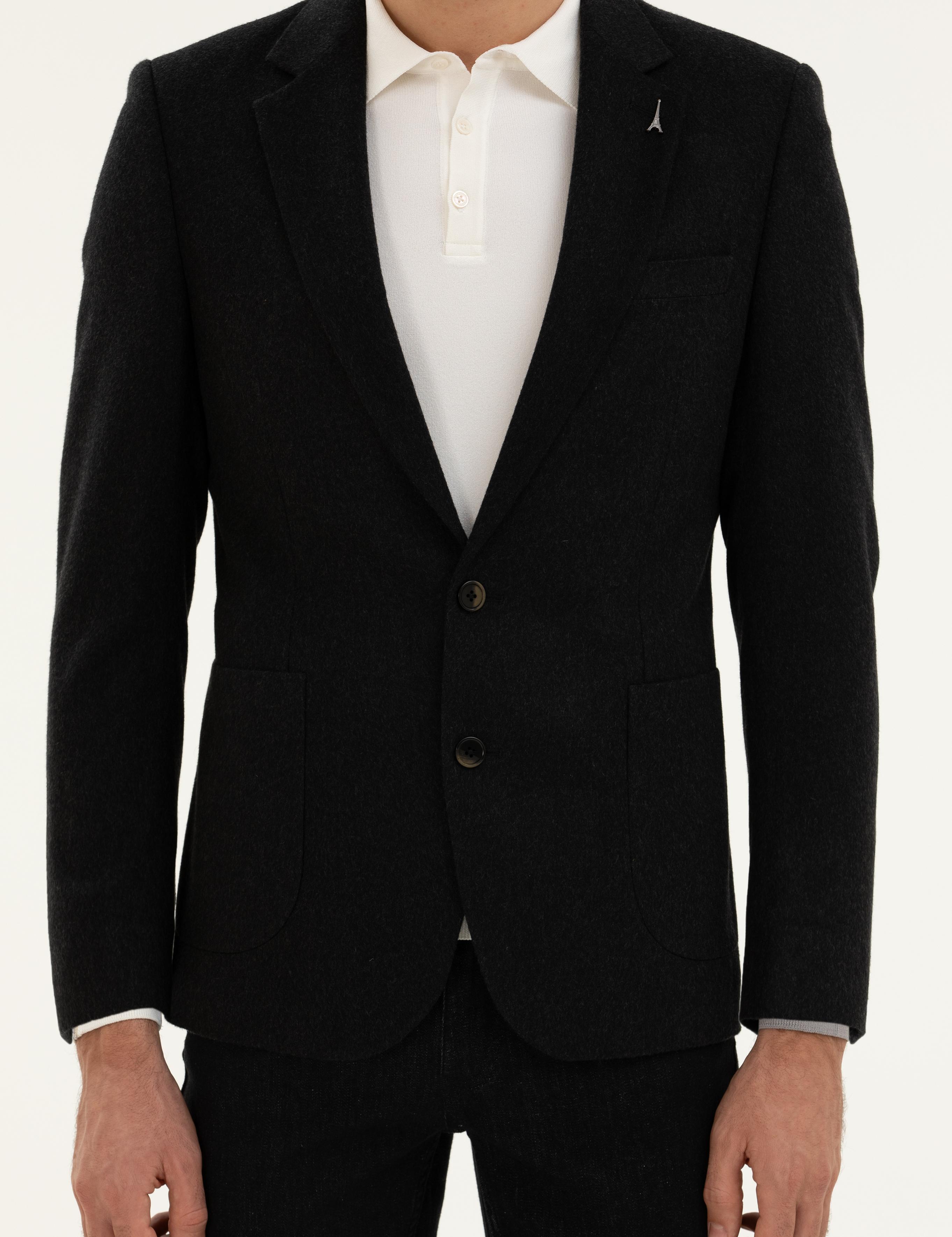 Siyah Slim Fit Kaşmir Ceket - 50279527086
