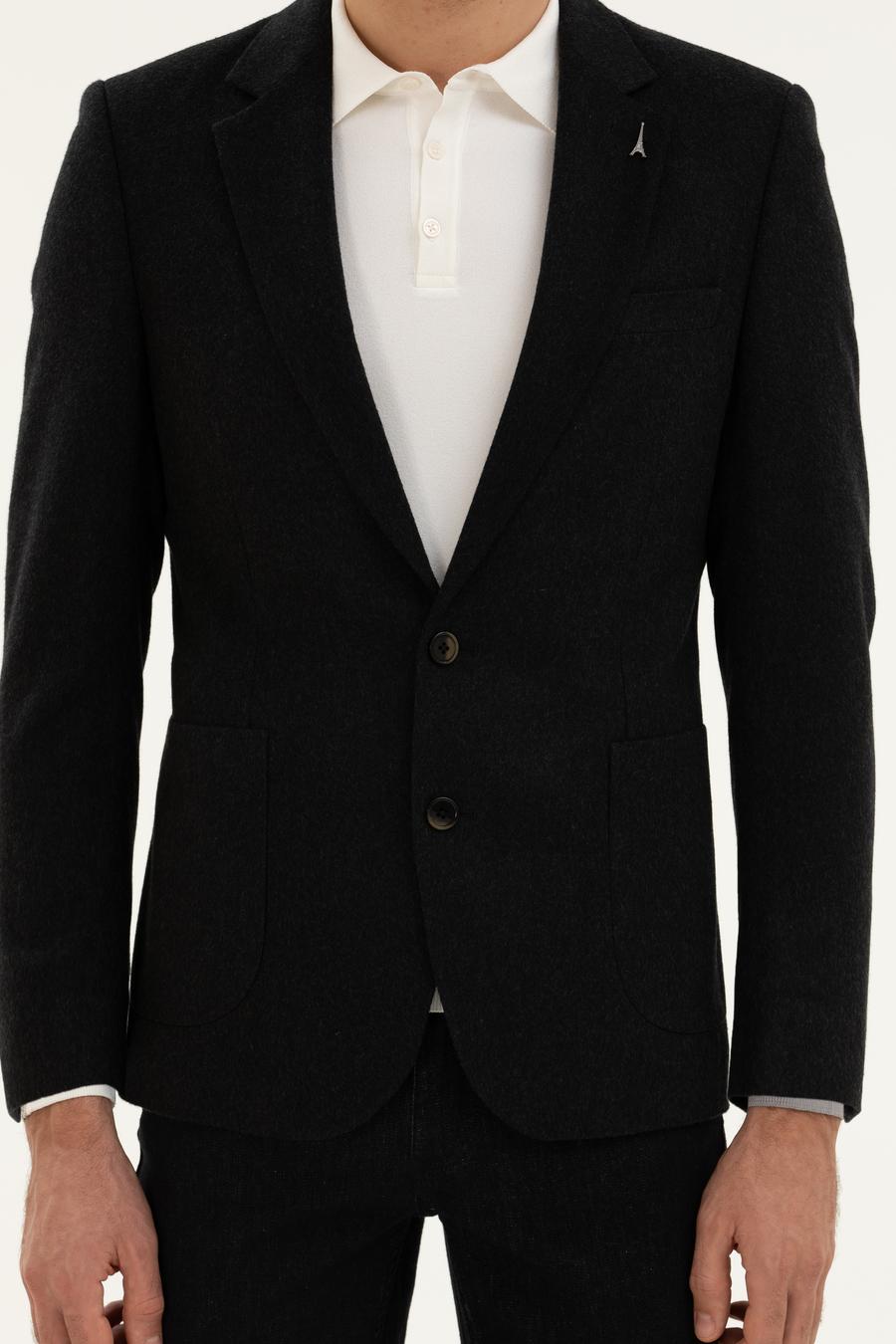 Siyah Slim Fit Kaşmir Ceket - 50279527086