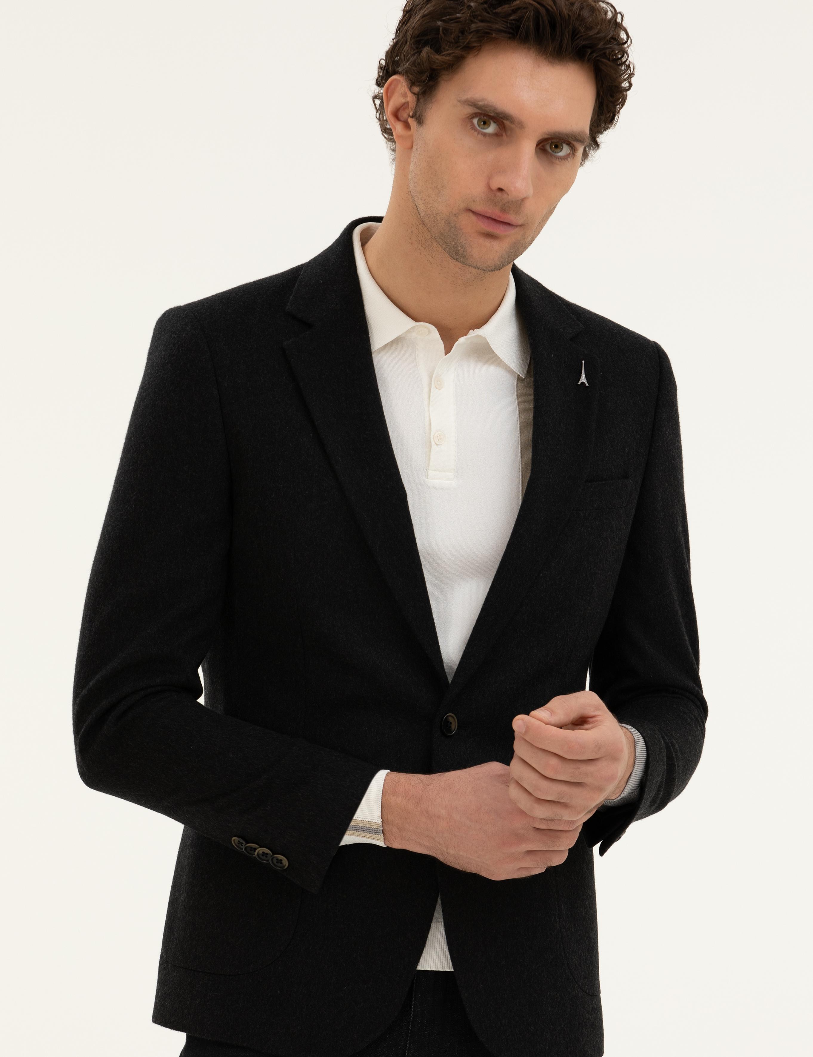 Siyah Slim Fit Kaşmir Ceket - 50279527086