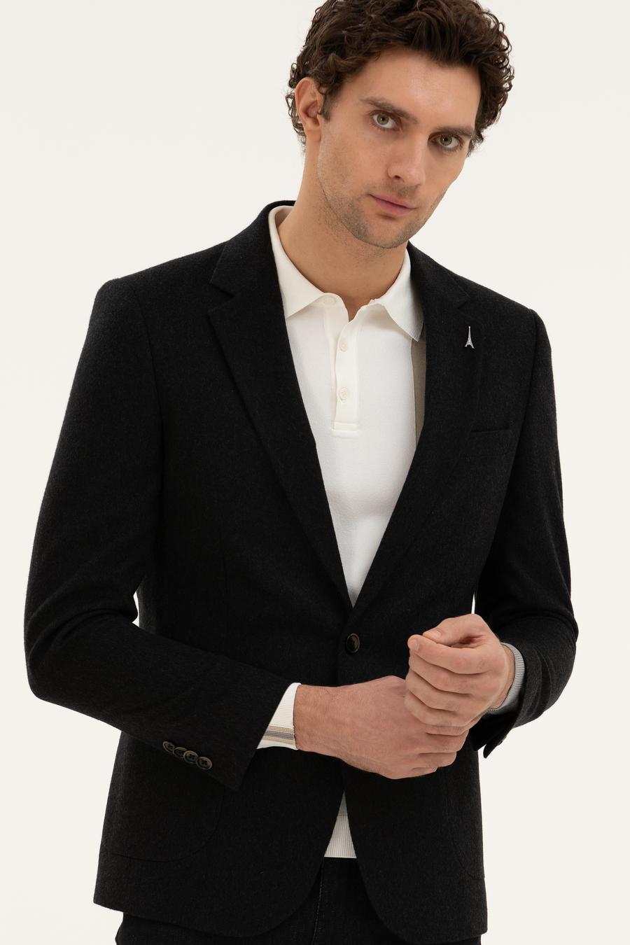 Siyah Slim Fit Kaşmir Ceket - 50279527086