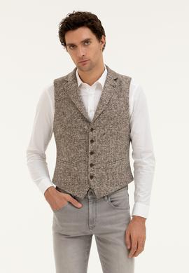 Bej Slim Fit Yün Karışımlı Dokuma Yelek