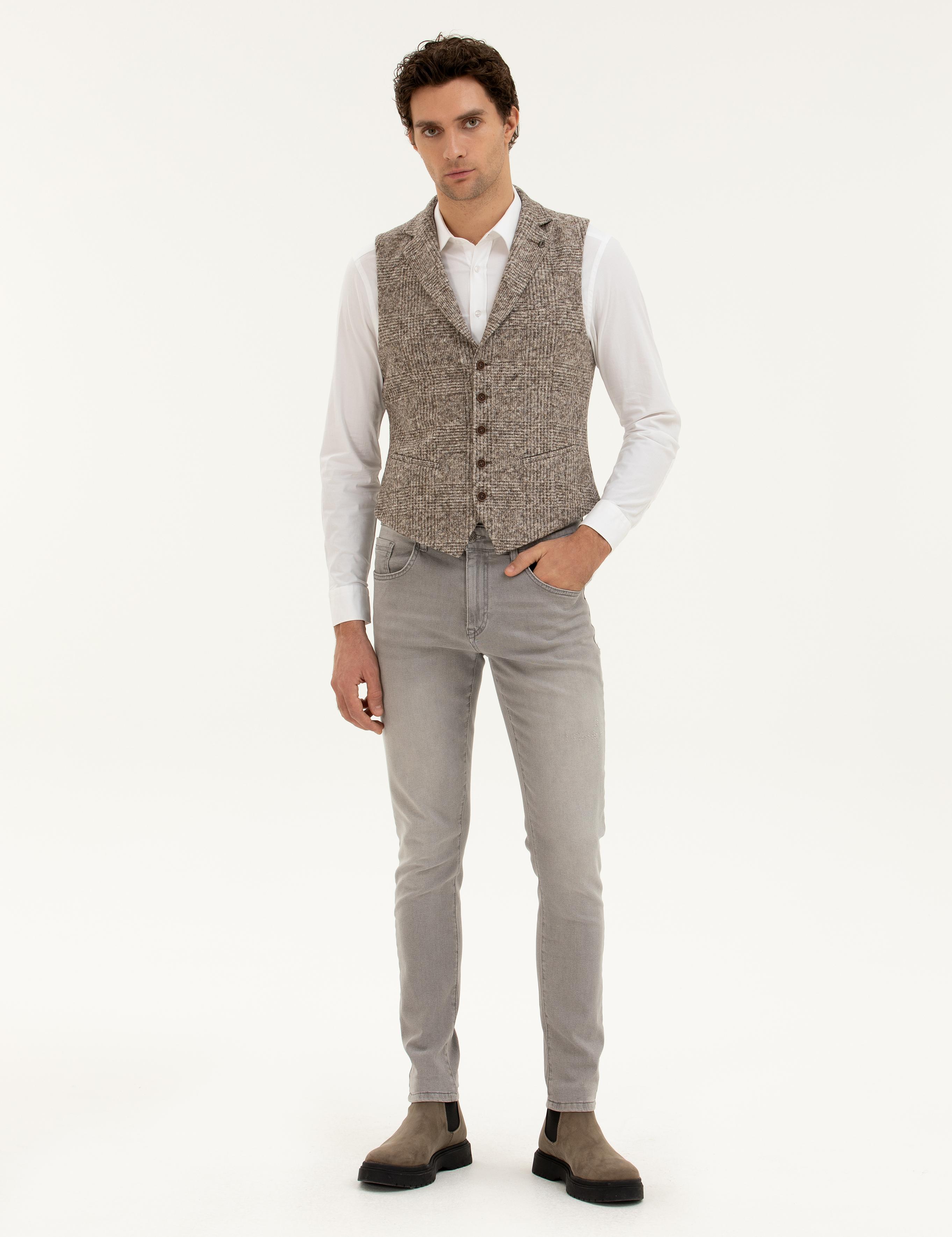 Bej Slim Fit Yün Karışımlı Dokuma Yelek - 50279416002