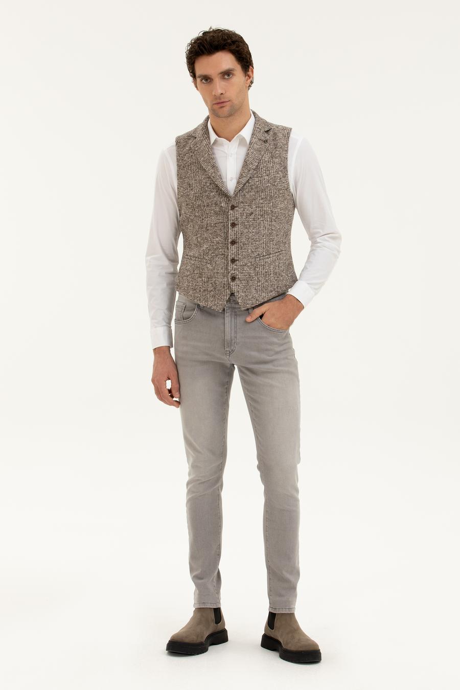 Bej Slim Fit Yün Karışımlı Dokuma Yelek - 50279416002