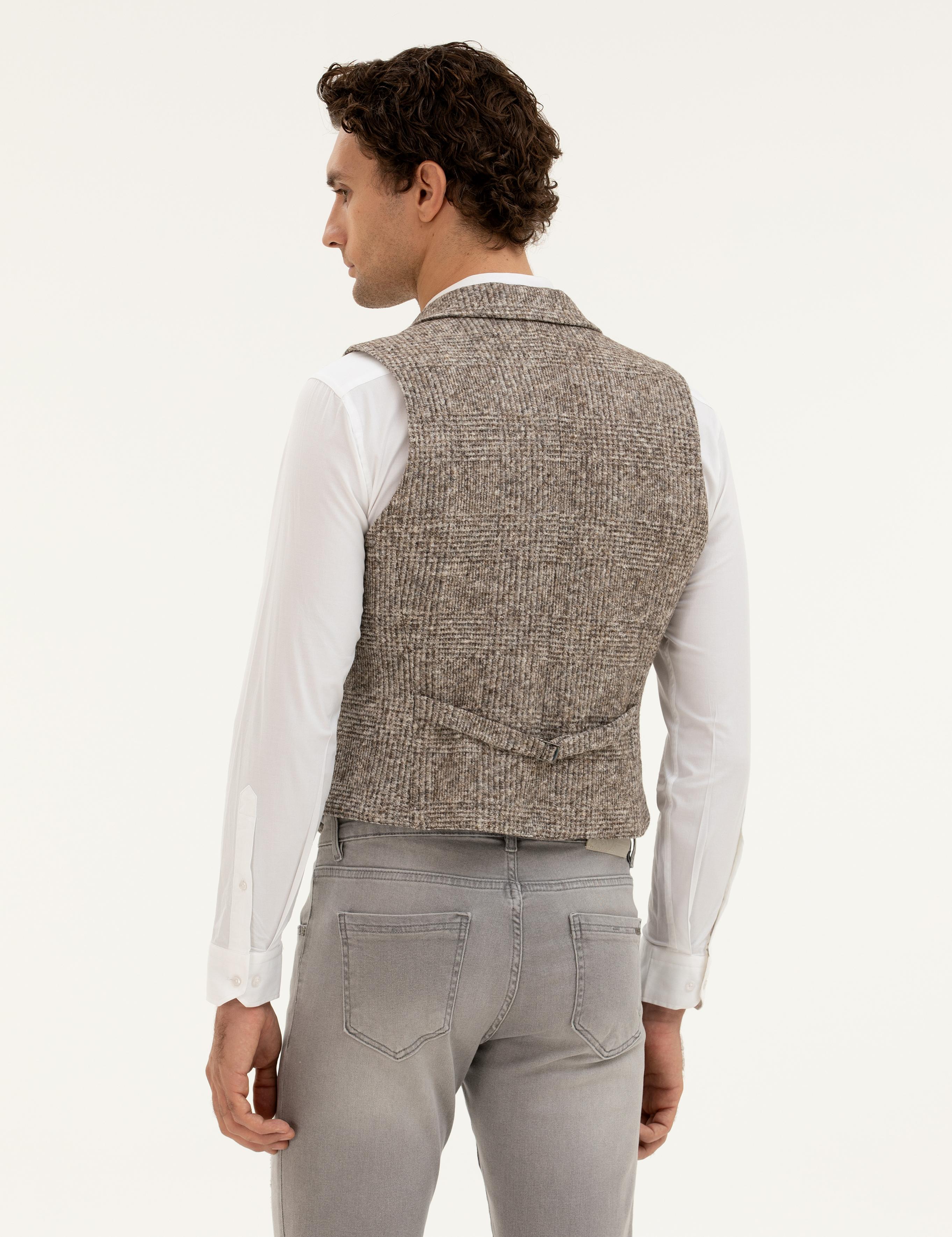 Bej Slim Fit Yün Karışımlı Dokuma Yelek - 50279416002