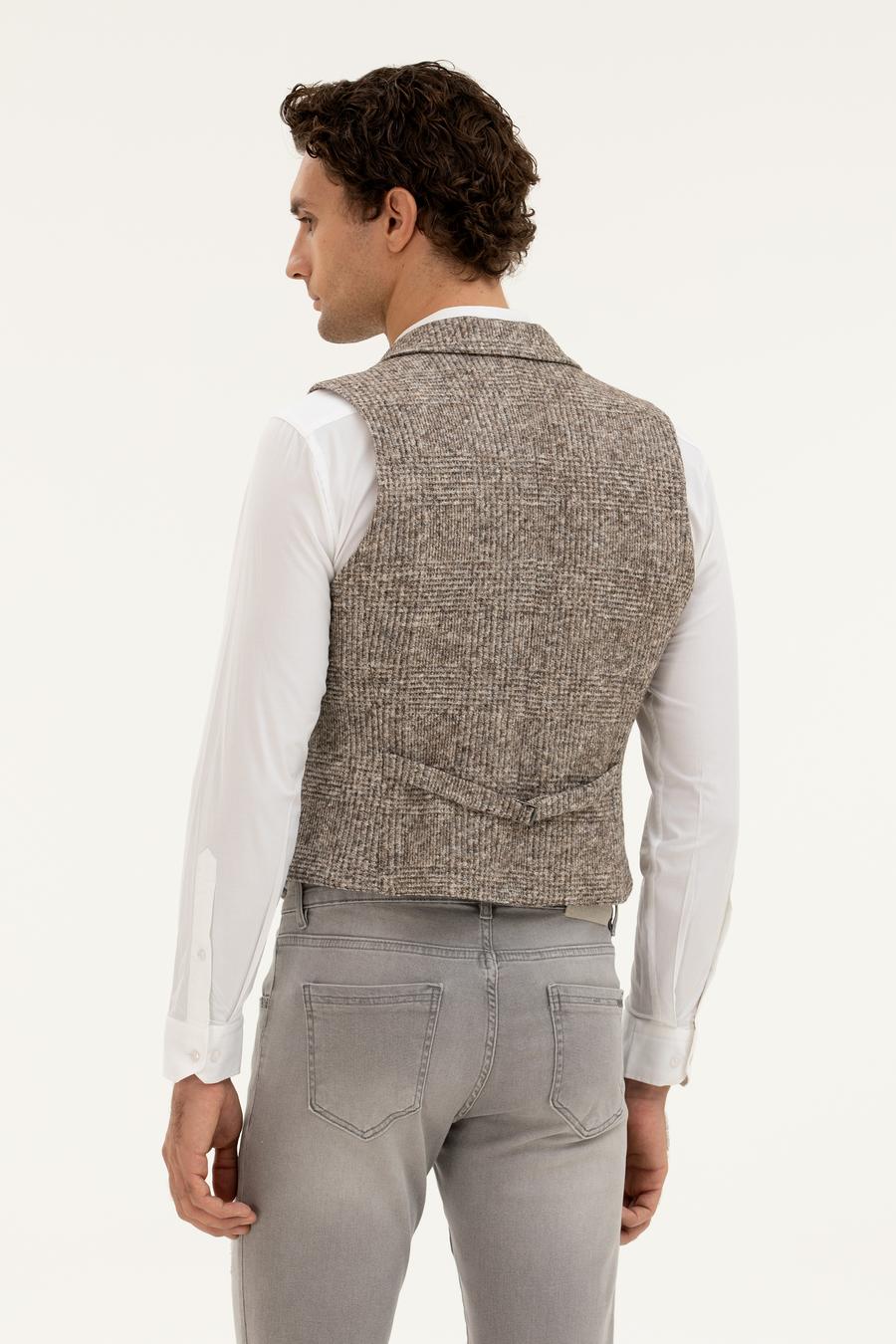 Bej Slim Fit Yün Karışımlı Dokuma Yelek - 50279416002