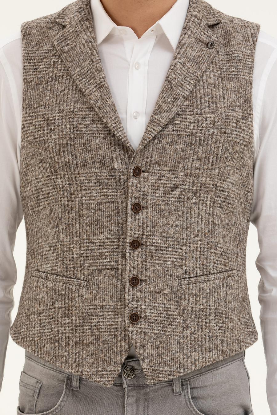 Bej Slim Fit Yün Karışımlı Dokuma Yelek - 50279416002