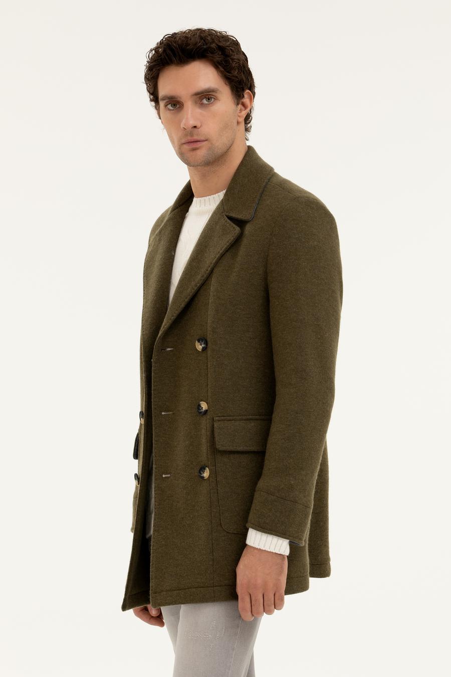 Haki Slim Fit Yün Karışımlı Kaşe Kaban - 50274060038