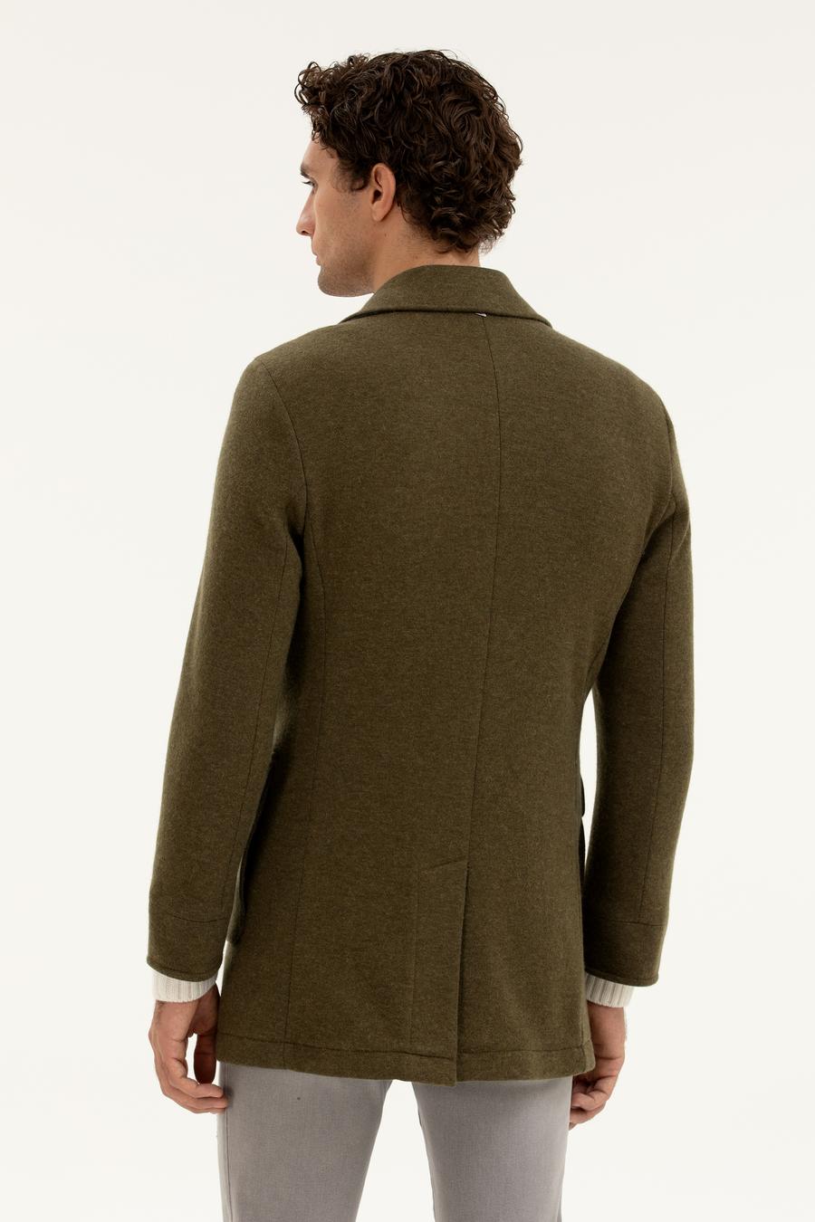 Haki Slim Fit Yün Karışımlı Kaşe Kaban - 50274060038