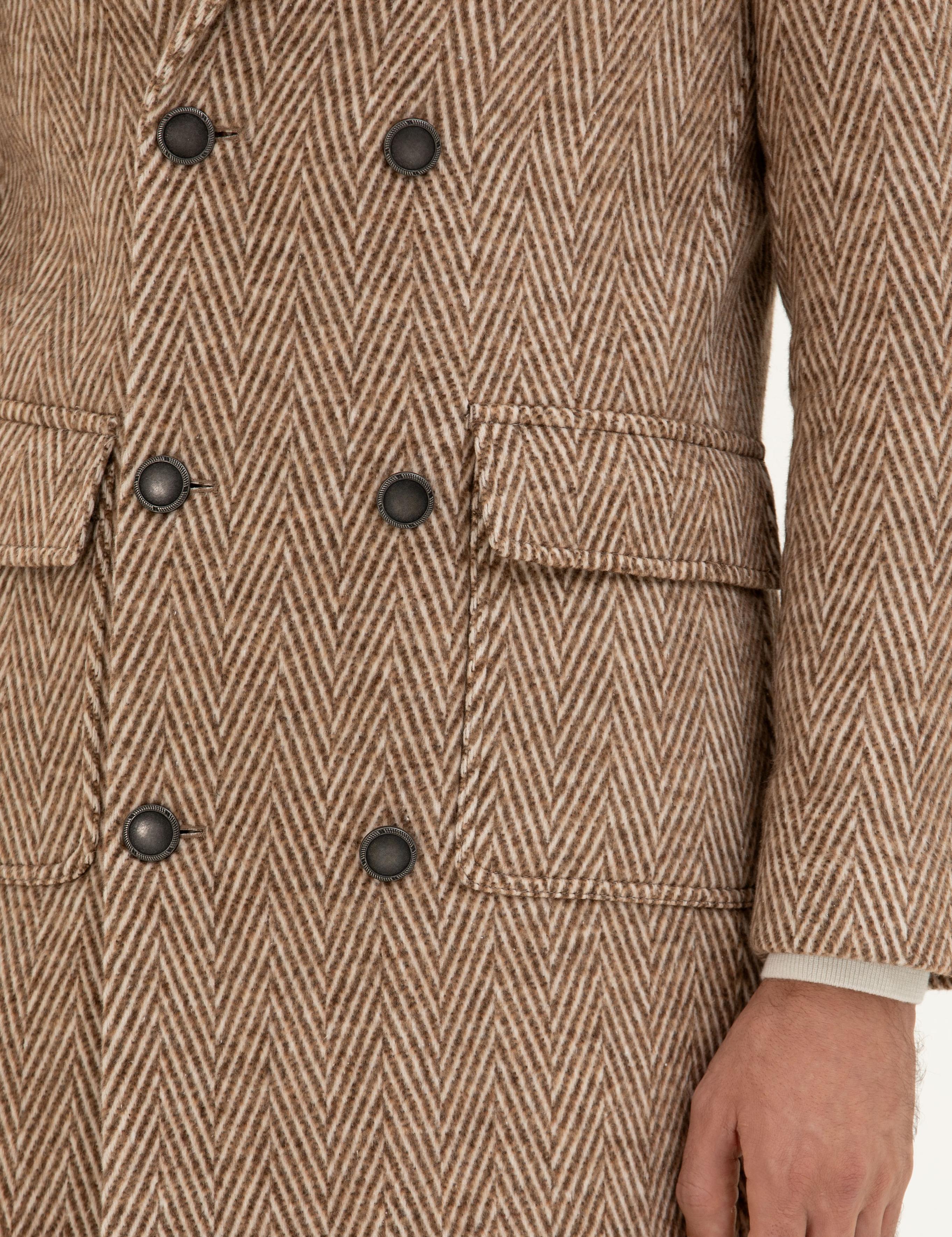 Kahverengi Balık Sırt Slim Fit Yün Karışımlı Kaşe Kaban - 50278555006