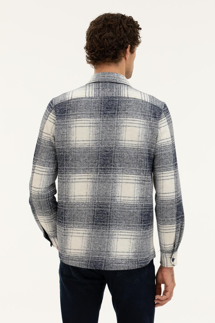 Lacivert Yün Karışımlı Ekose Overshirt Gömlek - 50277998037