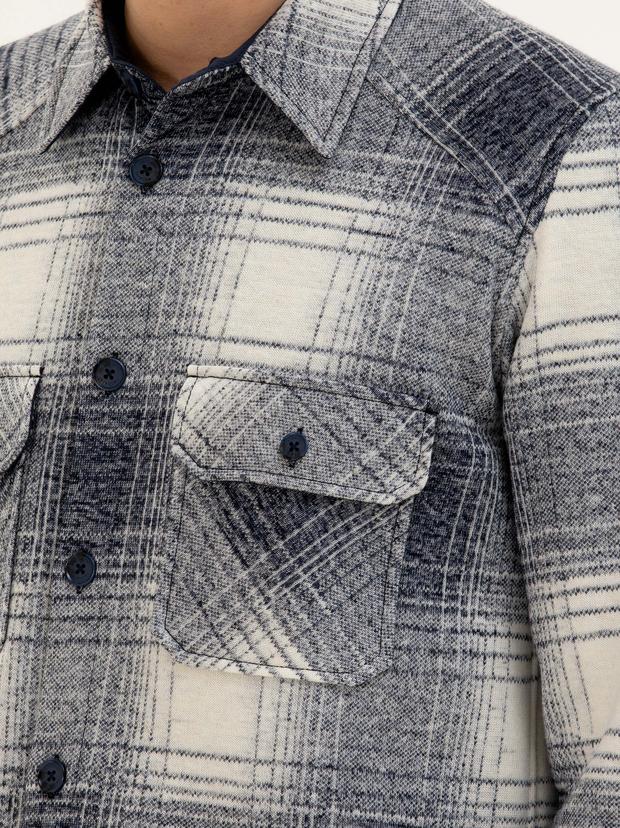 Lacivert Yün Karışımlı Ekose Overshirt Gömlek