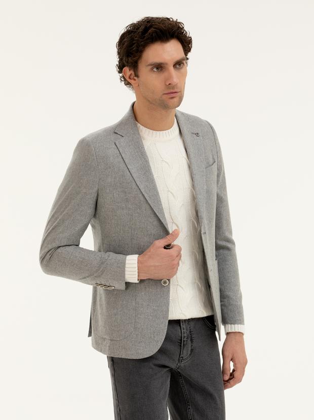 Gri Slim Fit Kaşmir Ceket