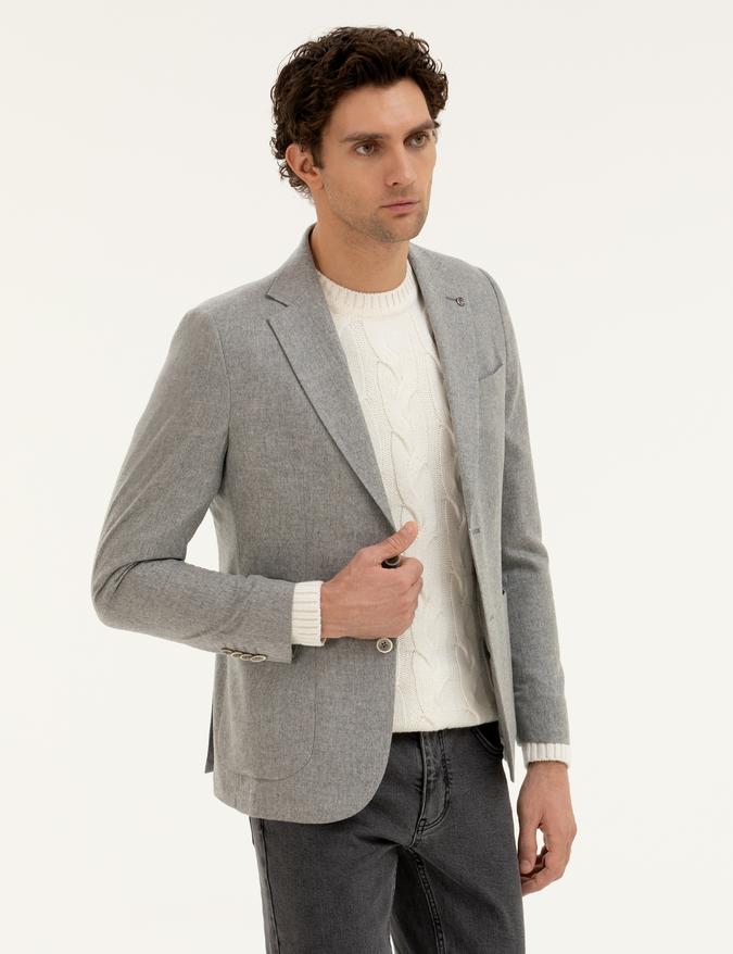 Gri Slim Fit Kaşmir Ceket