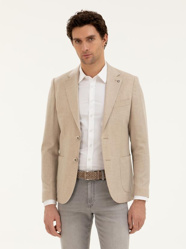 Bej Slim Fit Kaşmir Ceket