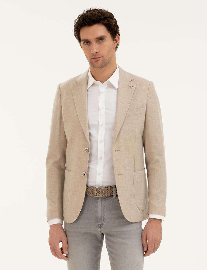 Bej Slim Fit Kaşmir Ceket