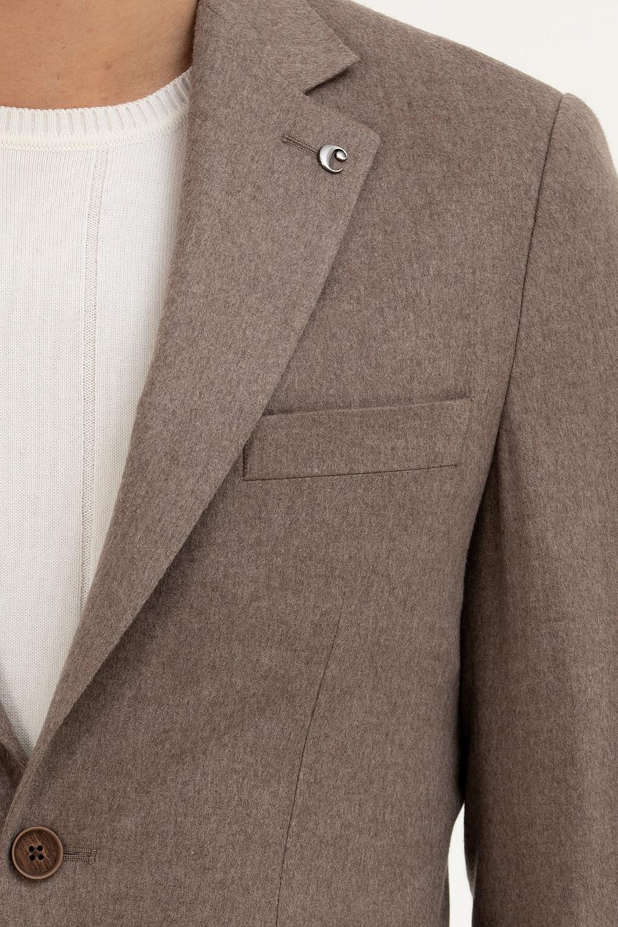 Açık Kahverengi Slim Fit Kaşmir Ceket - 50284775071