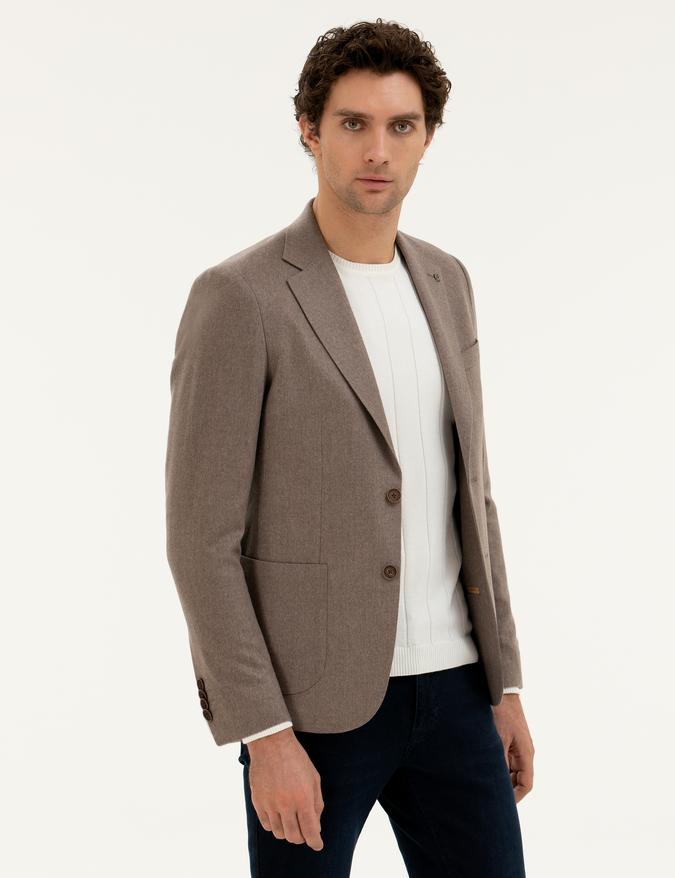 Açık Kahverengi Slim Fit Kaşmir Ceket