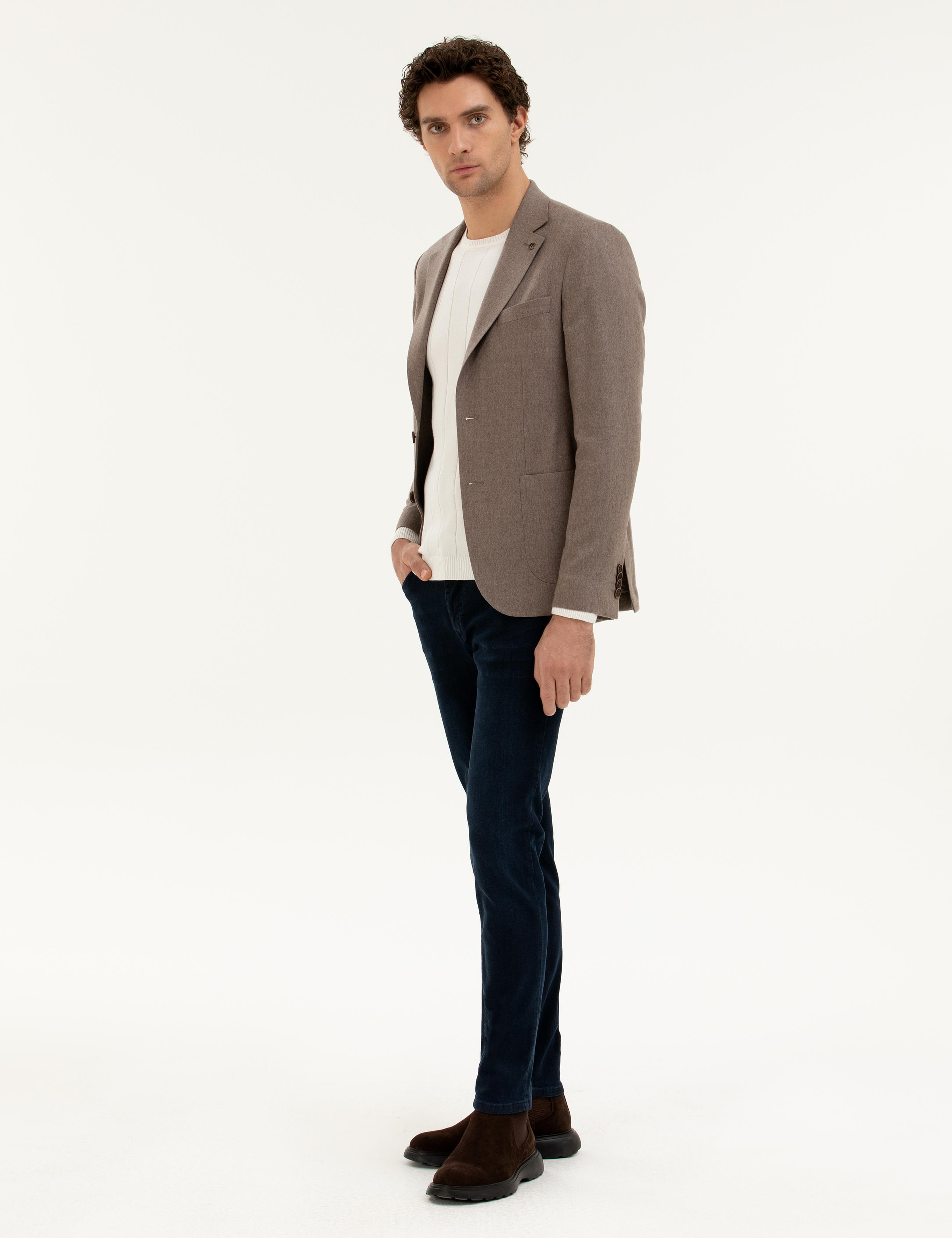 Açık Kahverengi Slim Fit Kaşmir Ceket - 50284775071