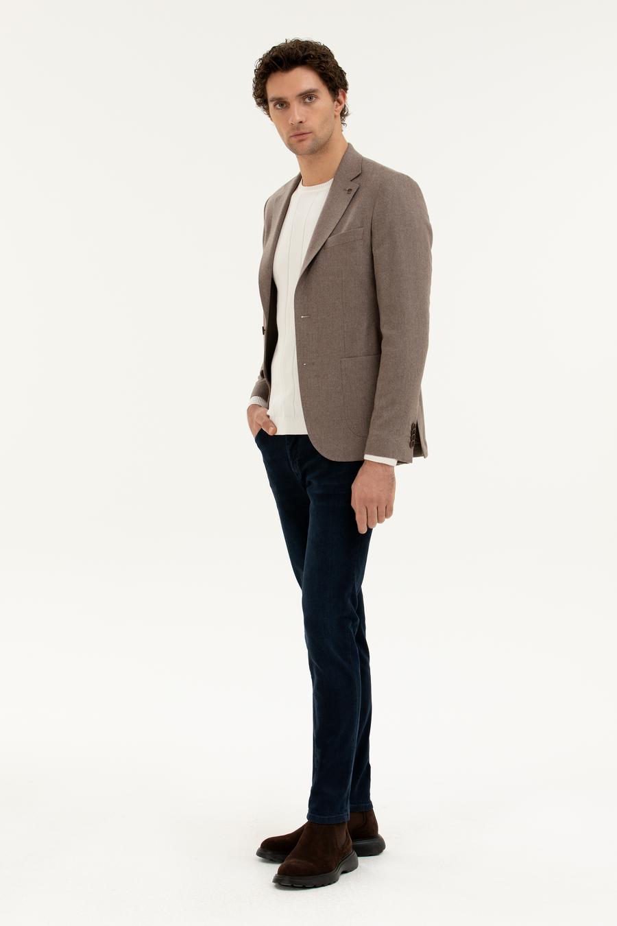 Açık Kahverengi Slim Fit Kaşmir Ceket - 50284775071