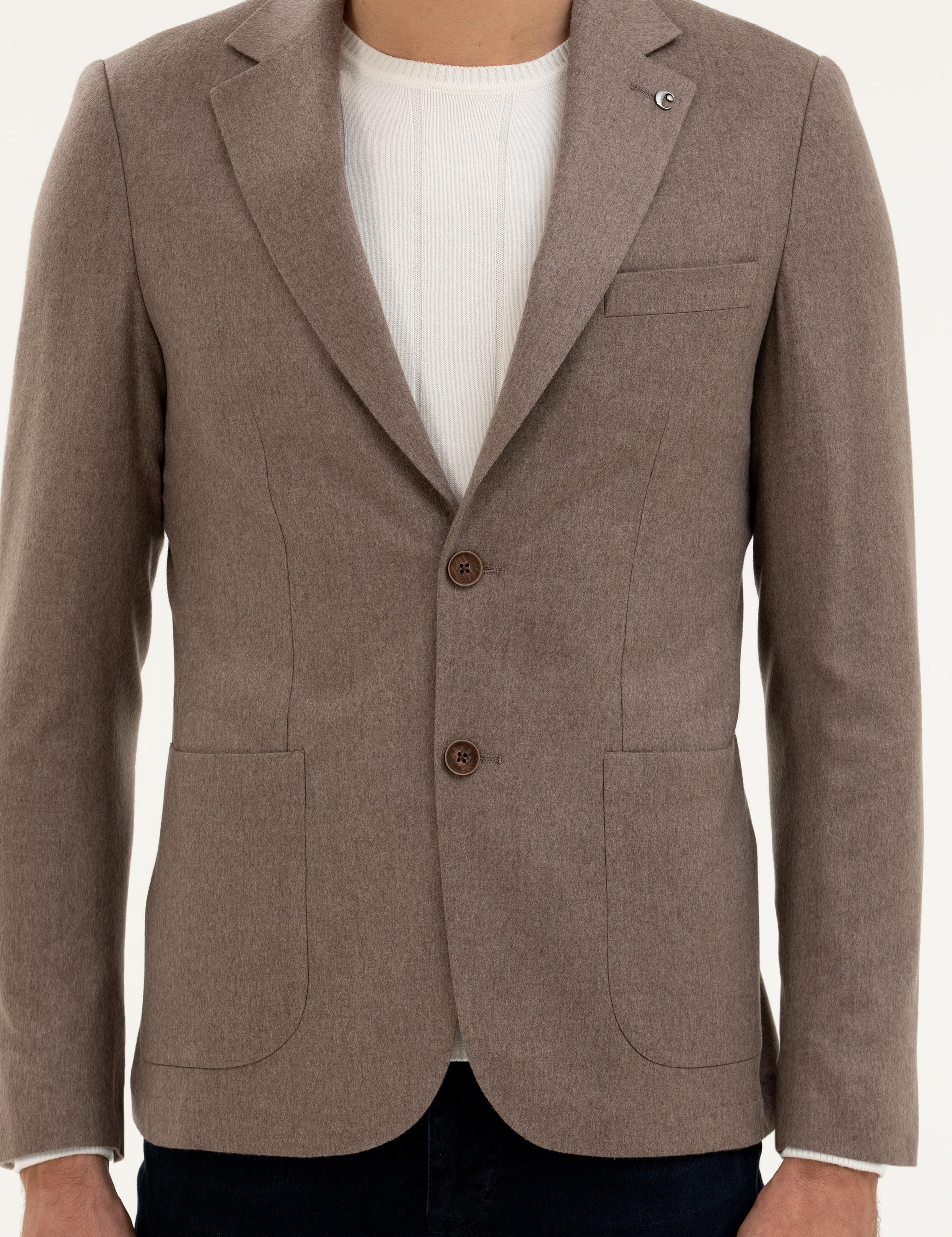 Açık Kahverengi Slim Fit Kaşmir Ceket - 50284775071