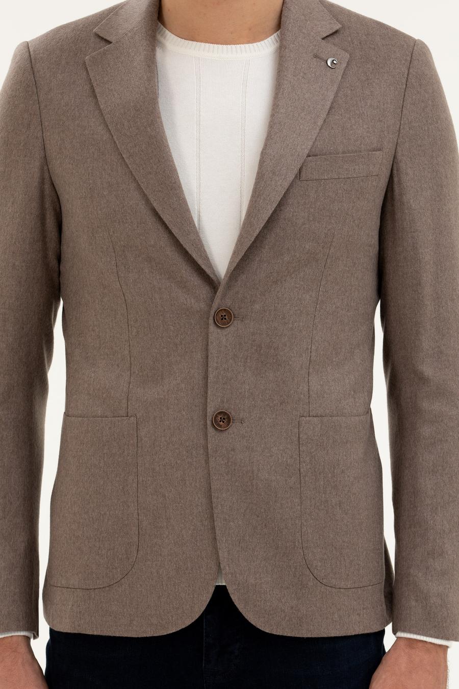 Açık Kahverengi Slim Fit Kaşmir Ceket - 50284775071