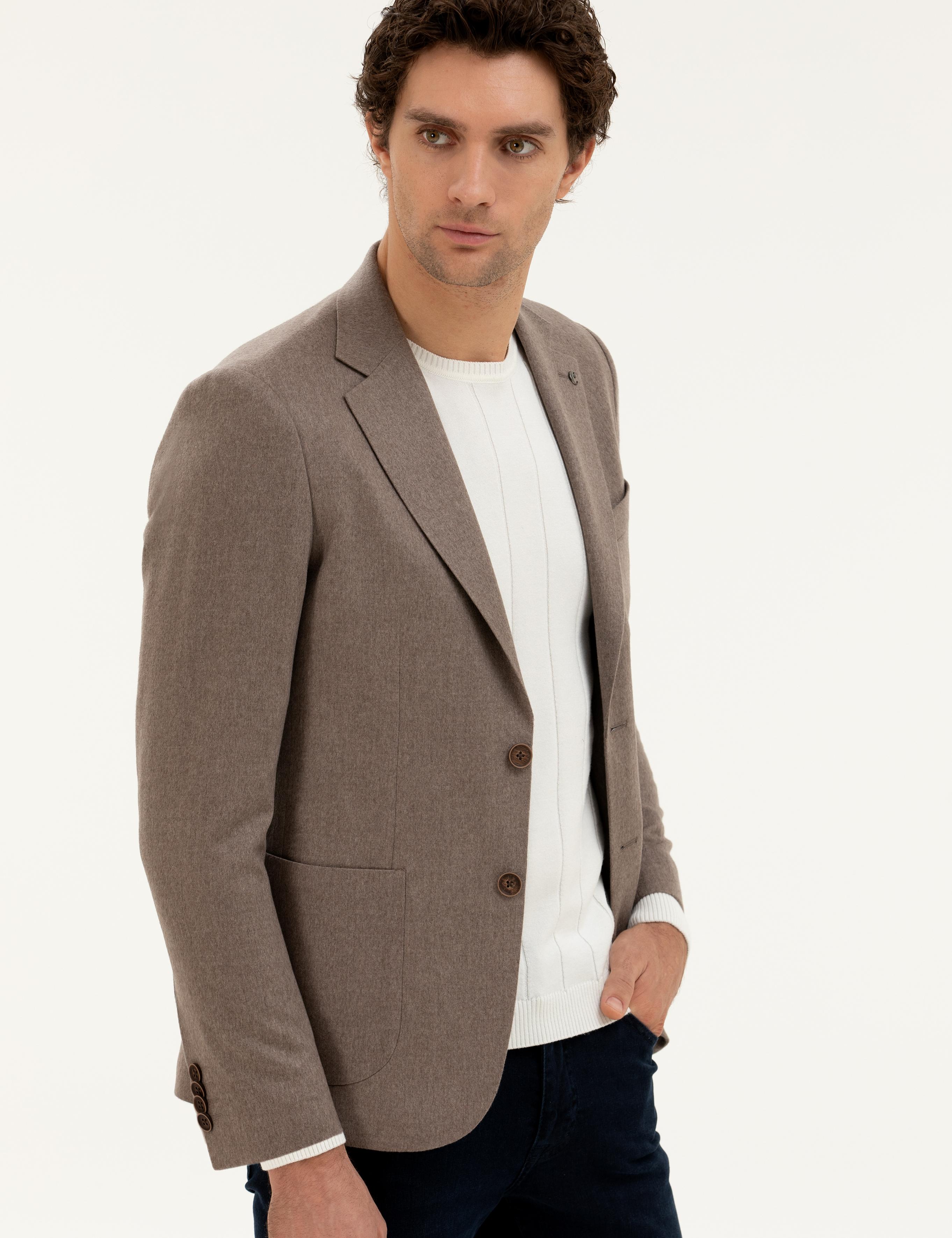Açık Kahverengi Slim Fit Kaşmir Ceket - 50284775071