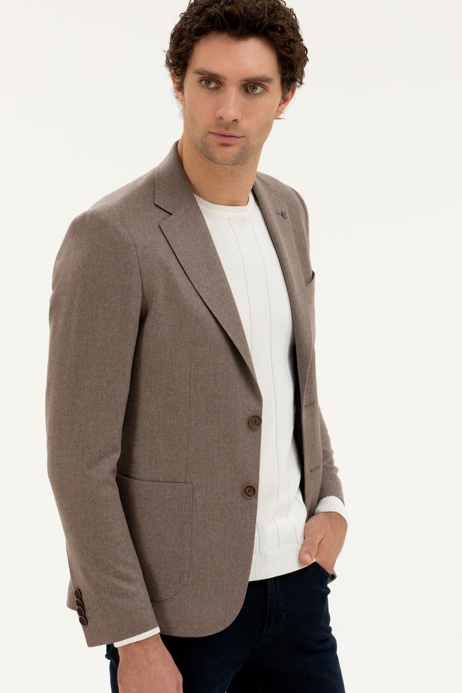Açık Kahverengi Slim Fit Kaşmir Ceket - 50284775071