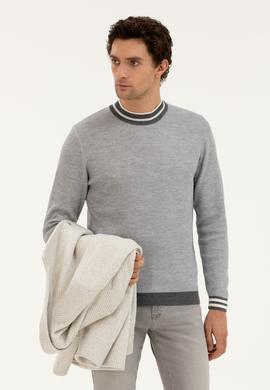 Açık Gri Slim Fit Yün Karışımlı Çeyrek Balıkçı Yaka Triko Kazak