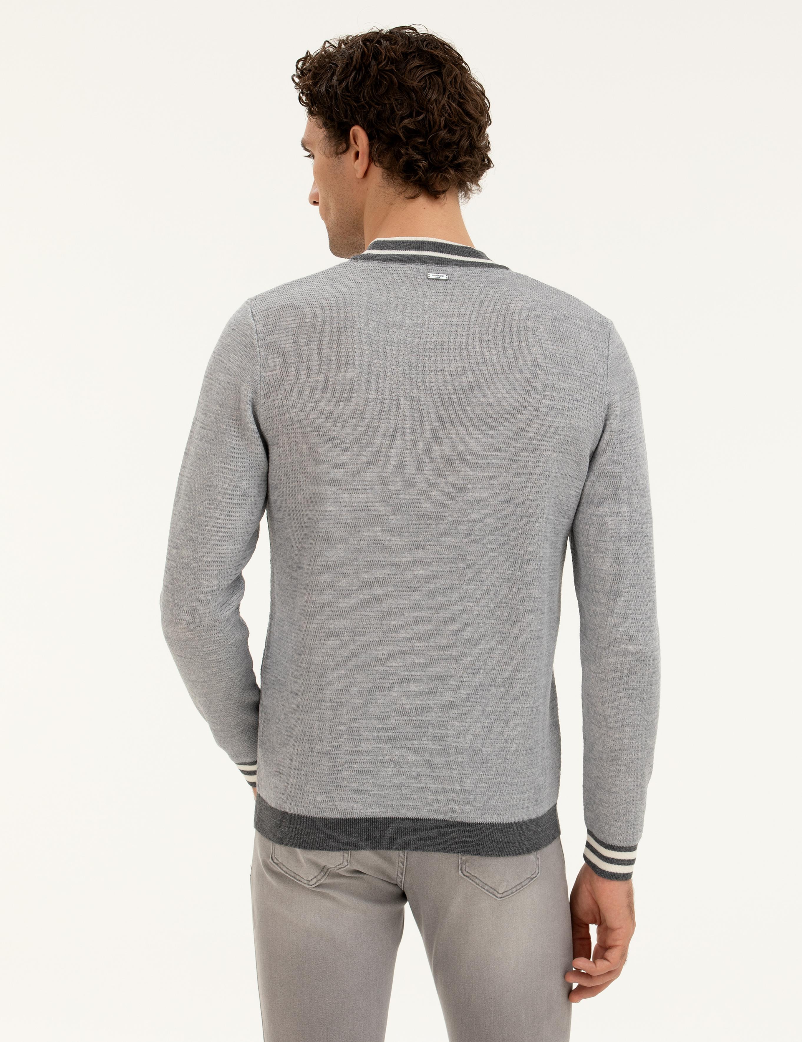 Açık Gri Slim Fit Yün Karışımlı Çeyrek Balıkçı Yaka Triko Kazak - 50271634179