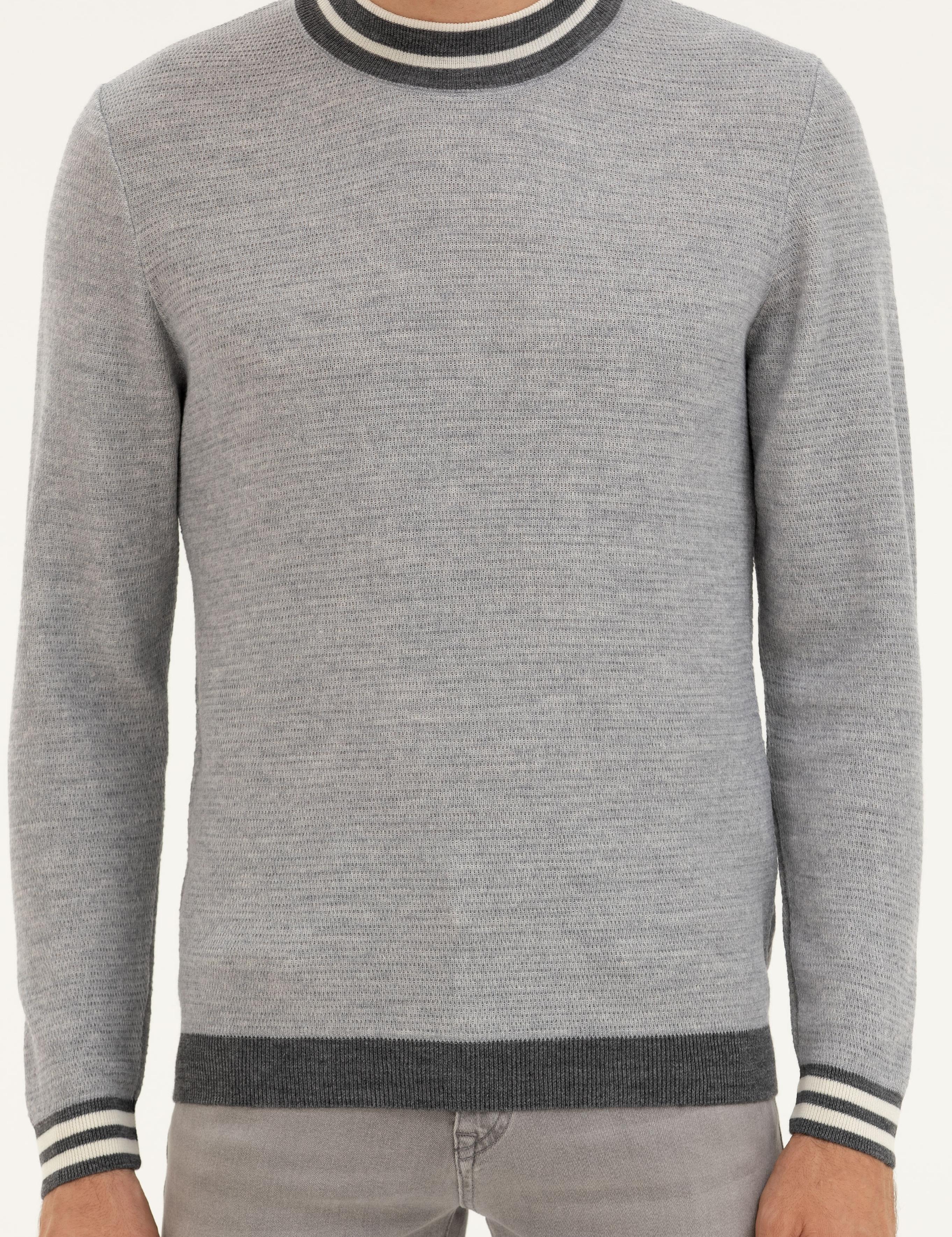 Açık Gri Slim Fit Yün Karışımlı Çeyrek Balıkçı Yaka Triko Kazak - 50271634179