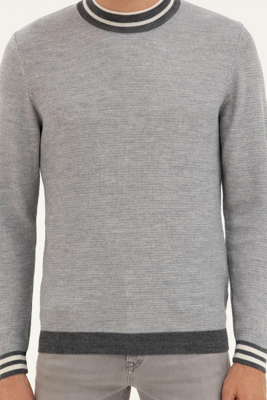 Açık Gri Slim Fit Yün Karışımlı Çeyrek Balıkçı Yaka Triko Kazak - 50271634179