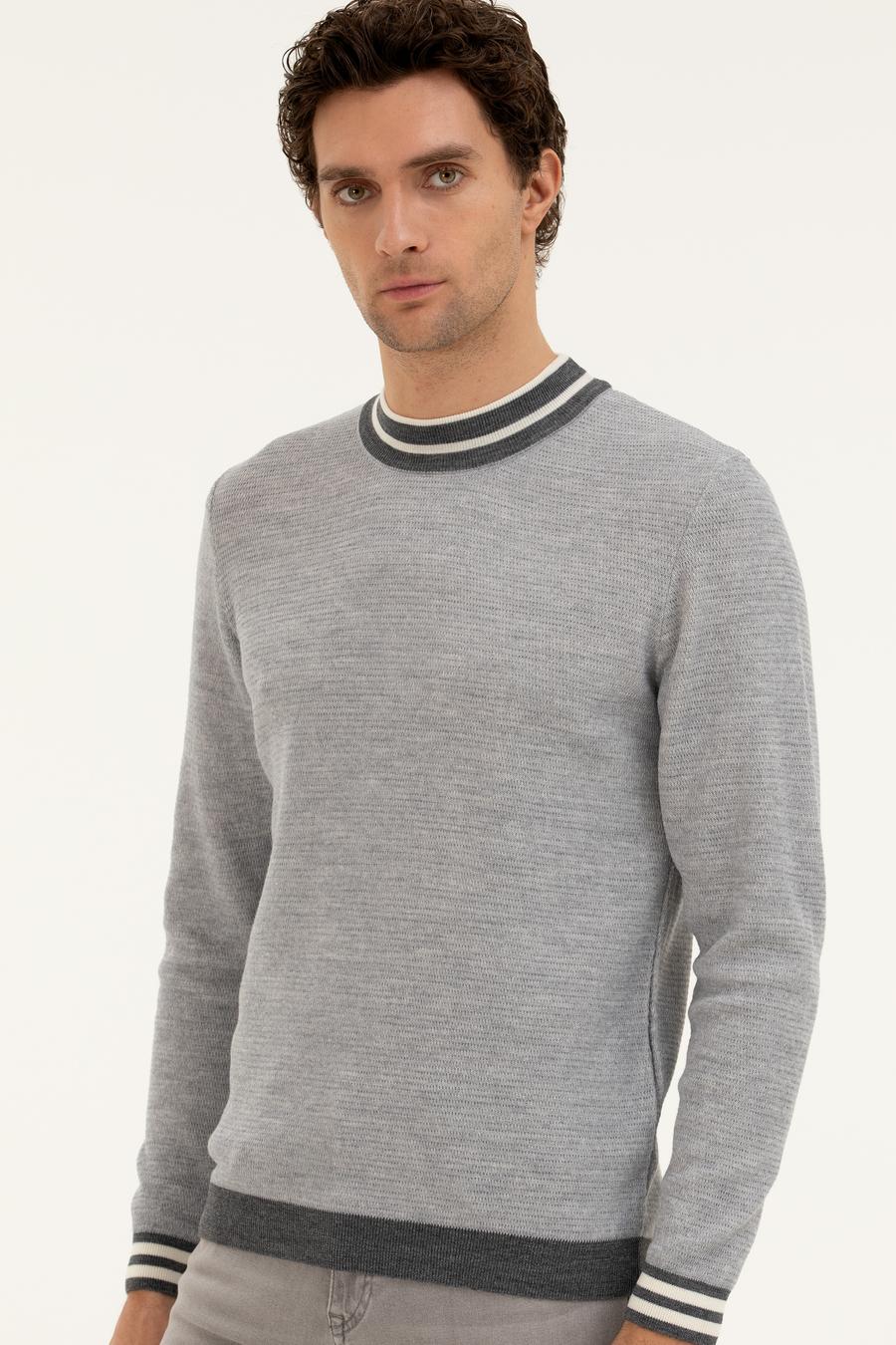 Açık Gri Slim Fit Yün Karışımlı Çeyrek Balıkçı Yaka Triko Kazak - 50271634179