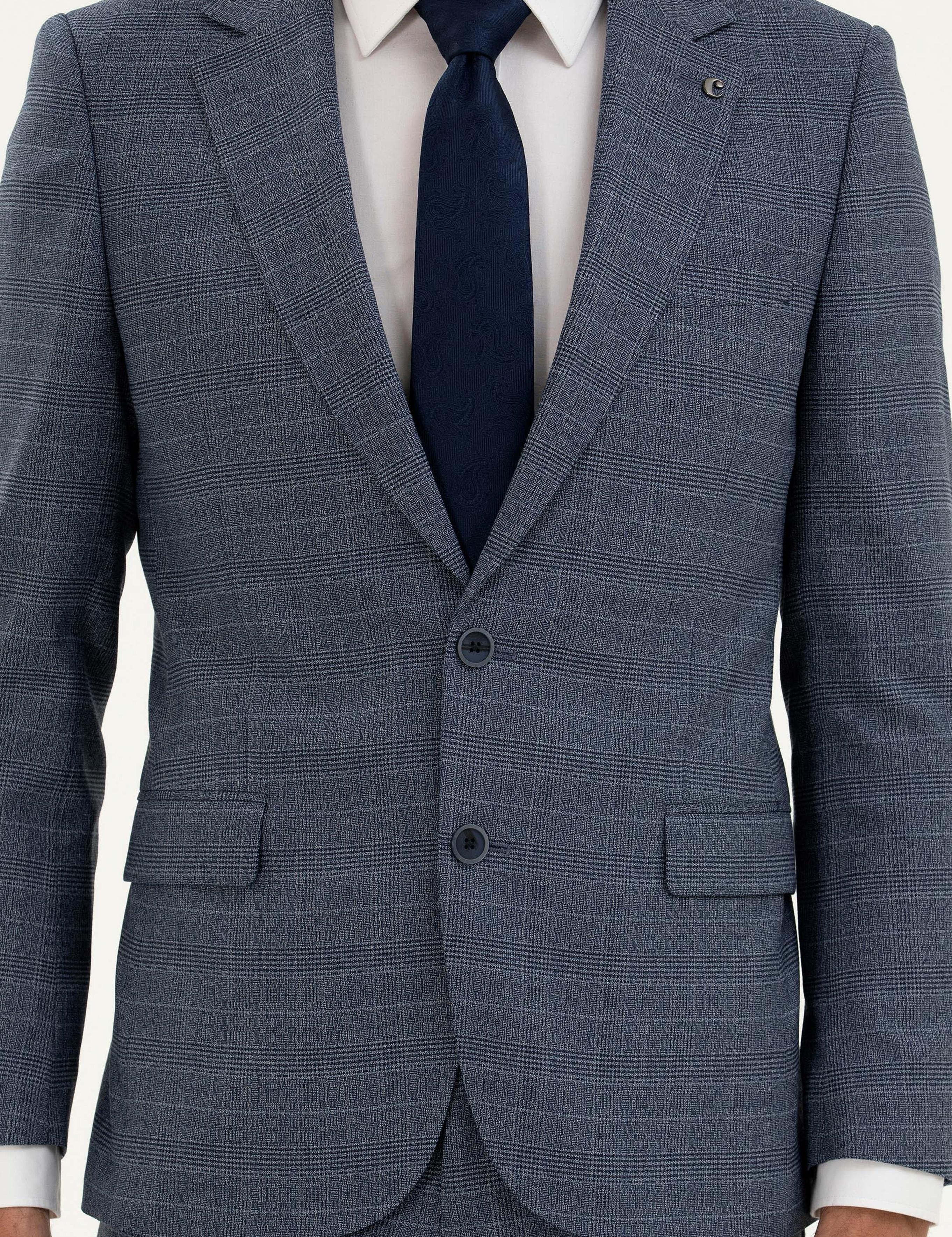 Mavi Slim Fit Ekose Takım Elbise - 50287888047