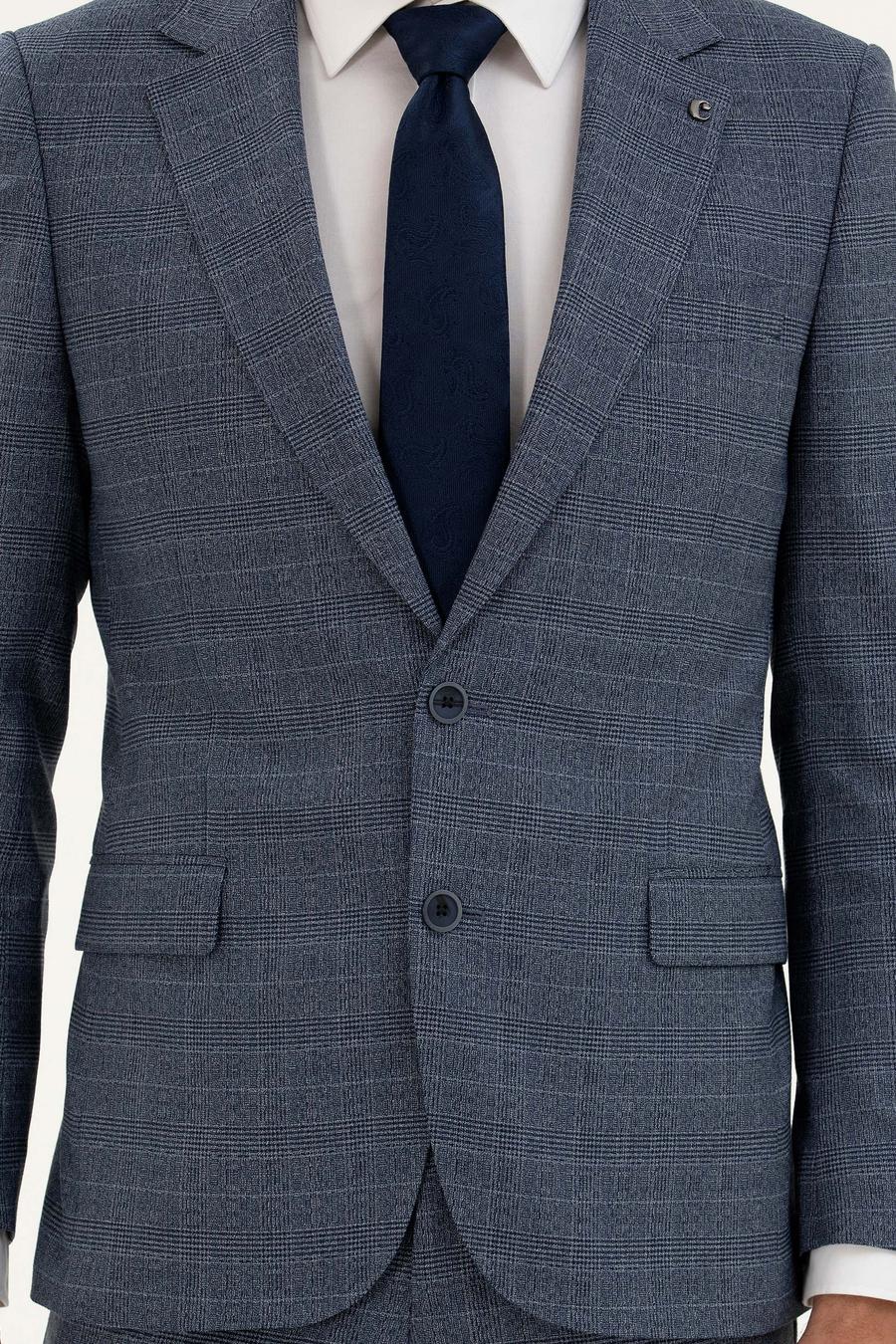 Mavi Slim Fit Ekose Takım Elbise - 50287888047