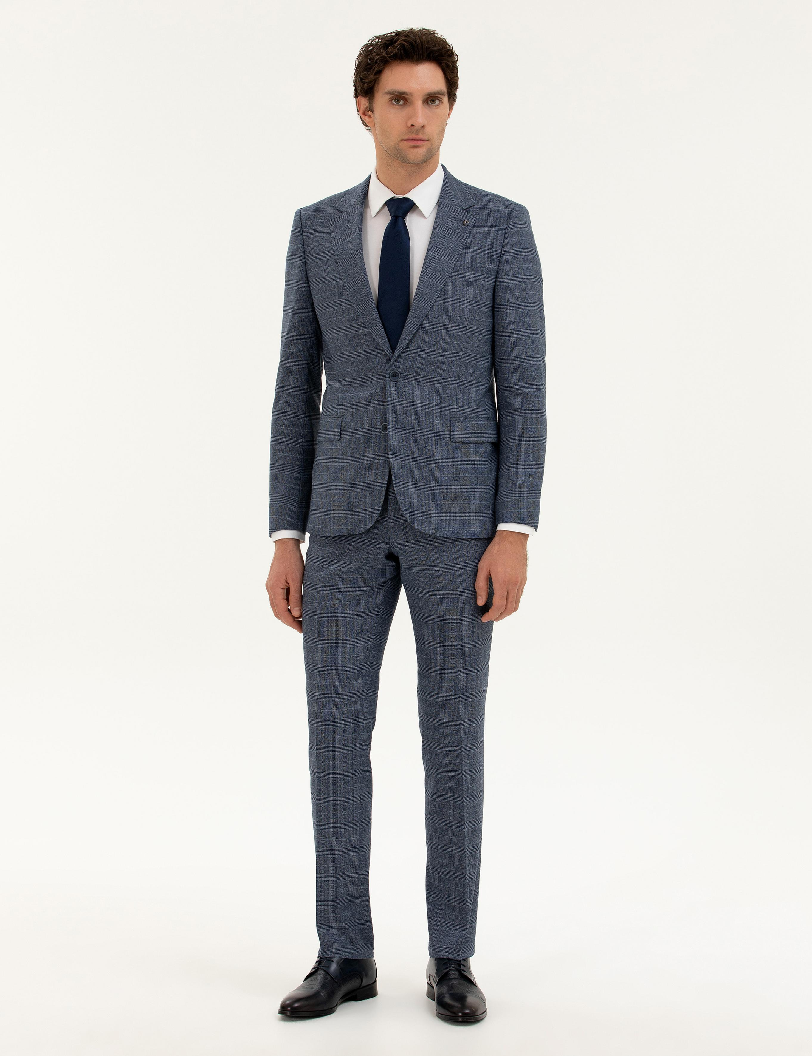 Mavi Slim Fit Ekose Takım Elbise - 50287888047