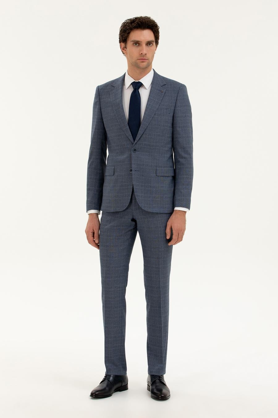 Mavi Slim Fit Ekose Takım Elbise - 50287888047