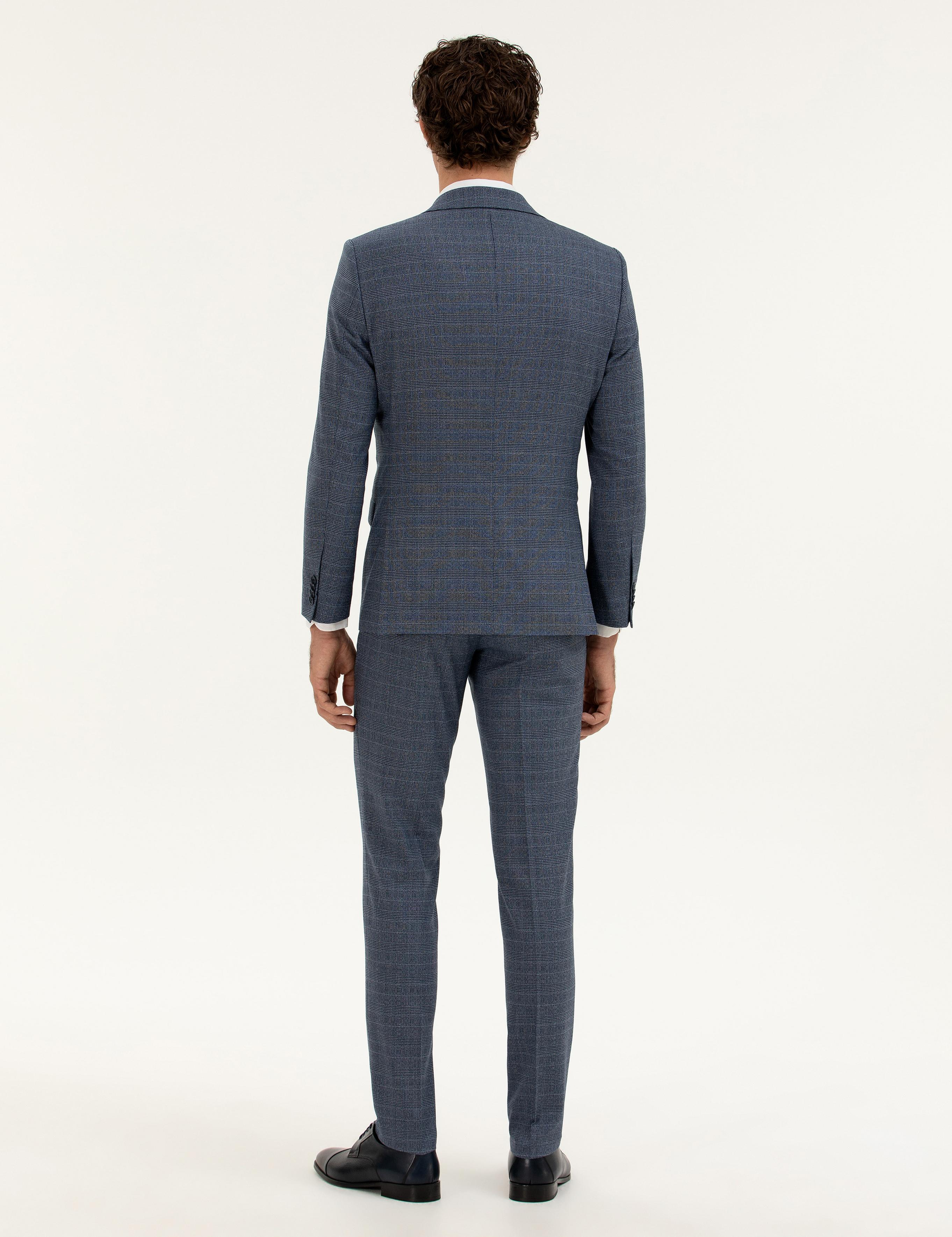 Mavi Slim Fit Ekose Takım Elbise - 50287888047