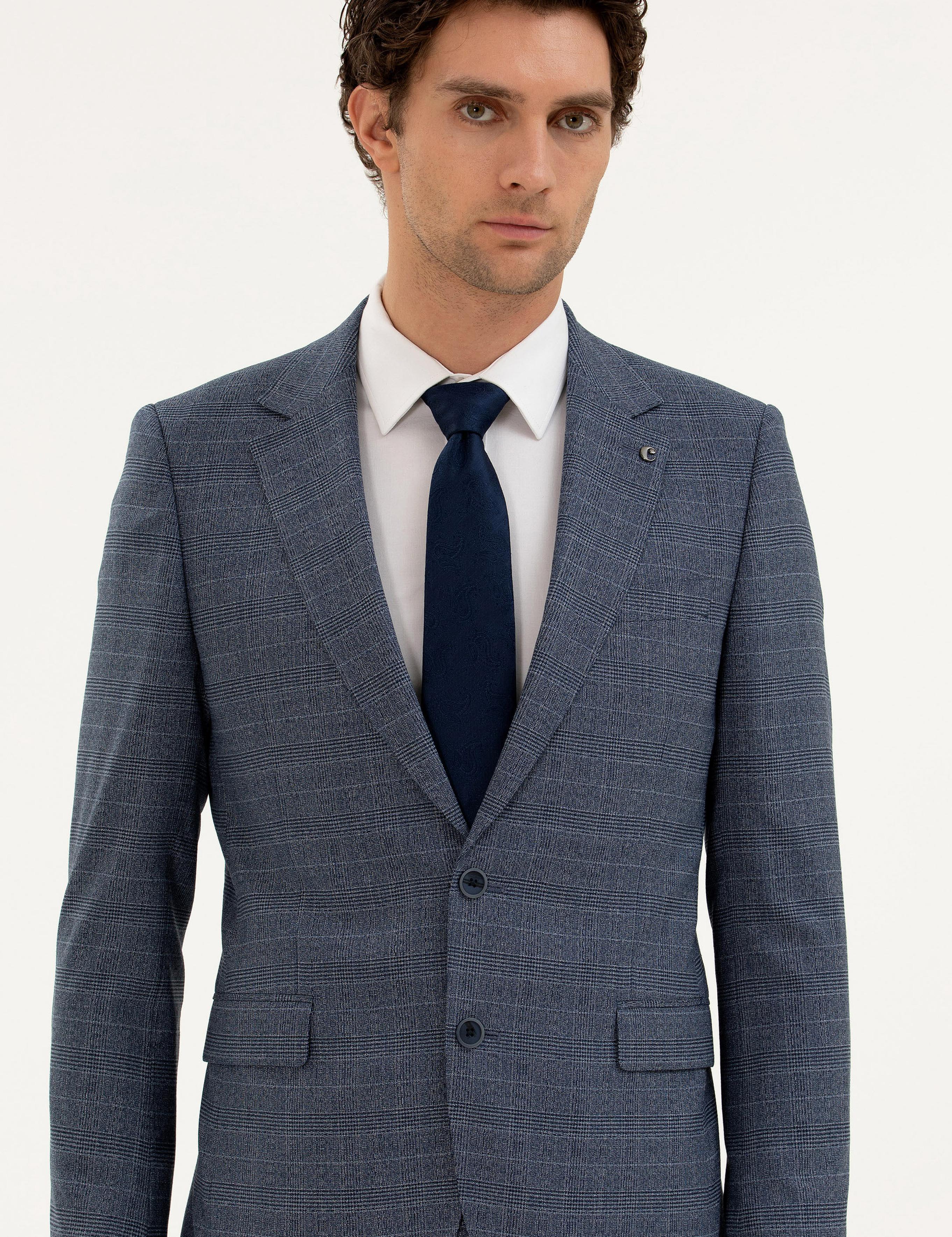 Mavi Slim Fit Ekose Takım Elbise - 50287888047