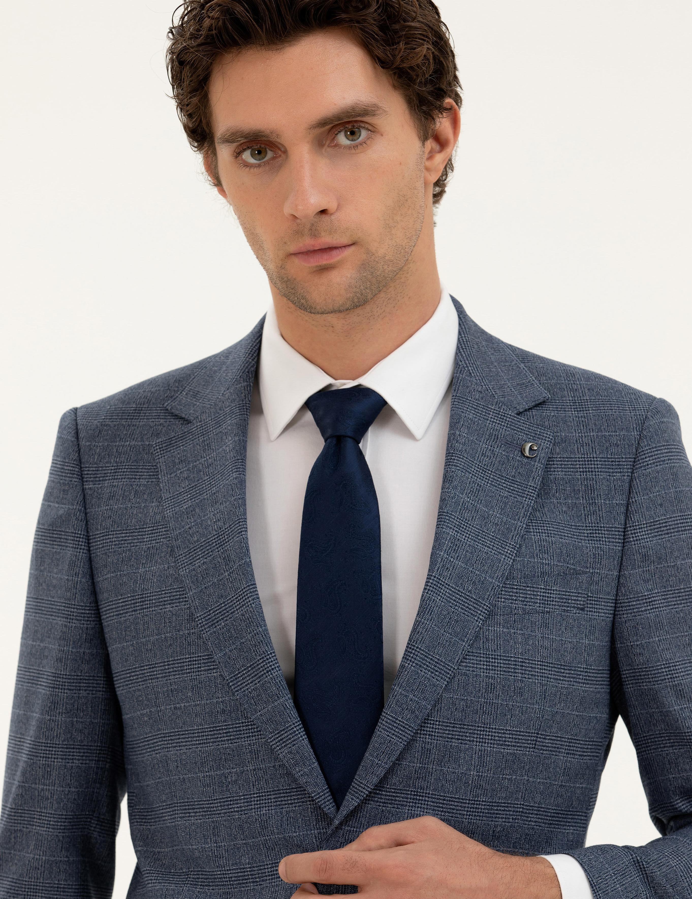 Mavi Slim Fit Ekose Takım Elbise - 50287888047
