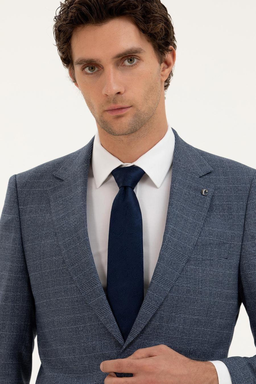 Mavi Slim Fit Ekose Takım Elbise - 50287888047