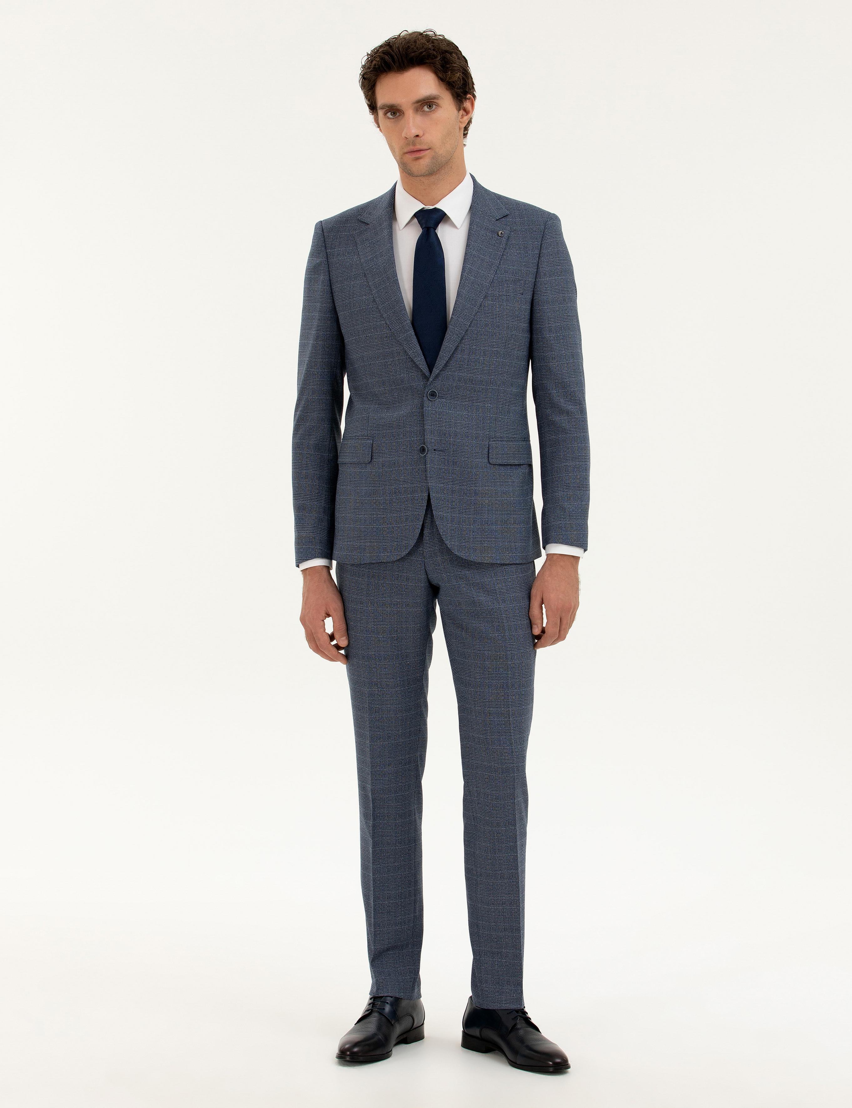 Mavi Slim Fit Ekose Takım Elbise - 50287888047