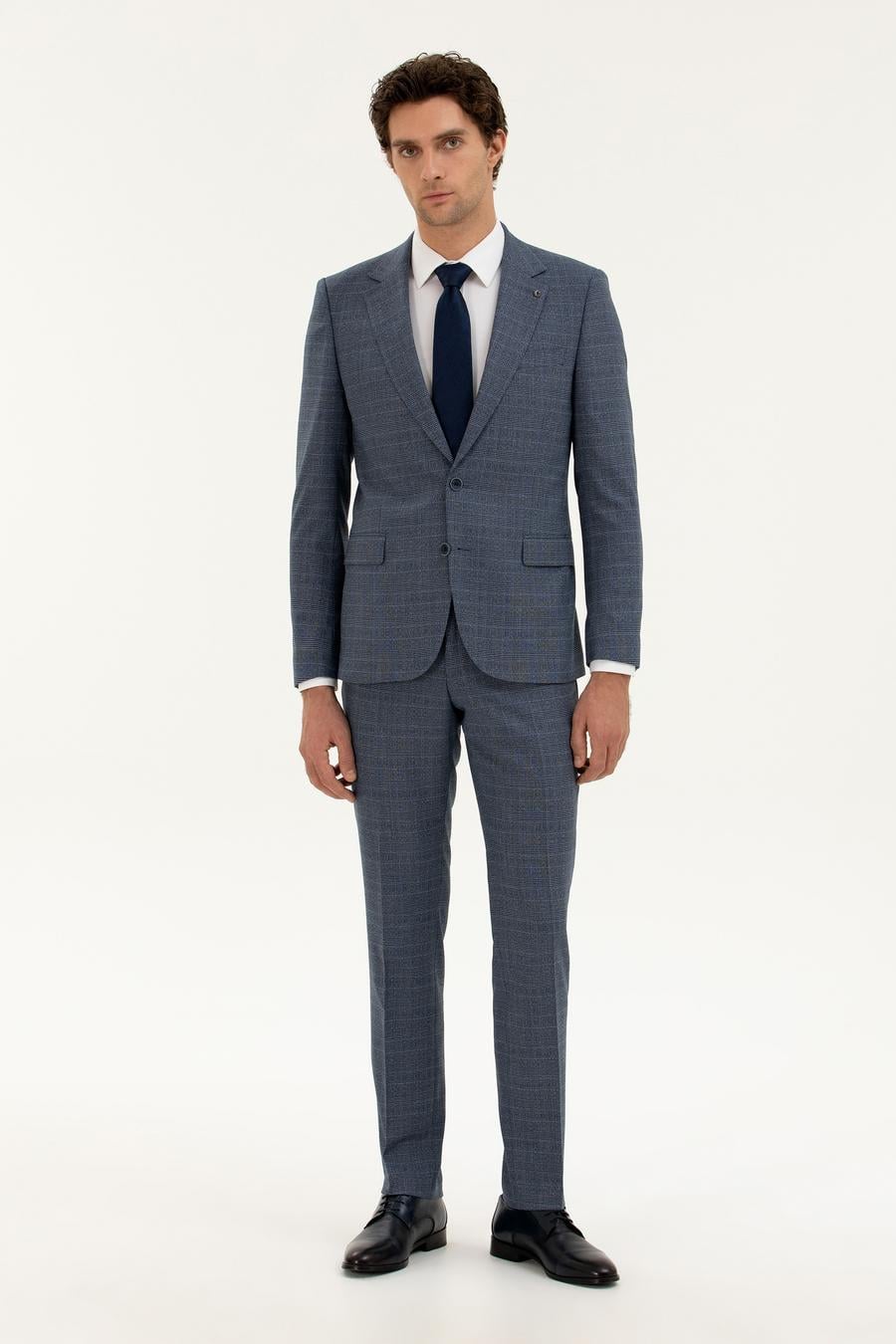 Mavi Slim Fit Ekose Takım Elbise - 50287888047