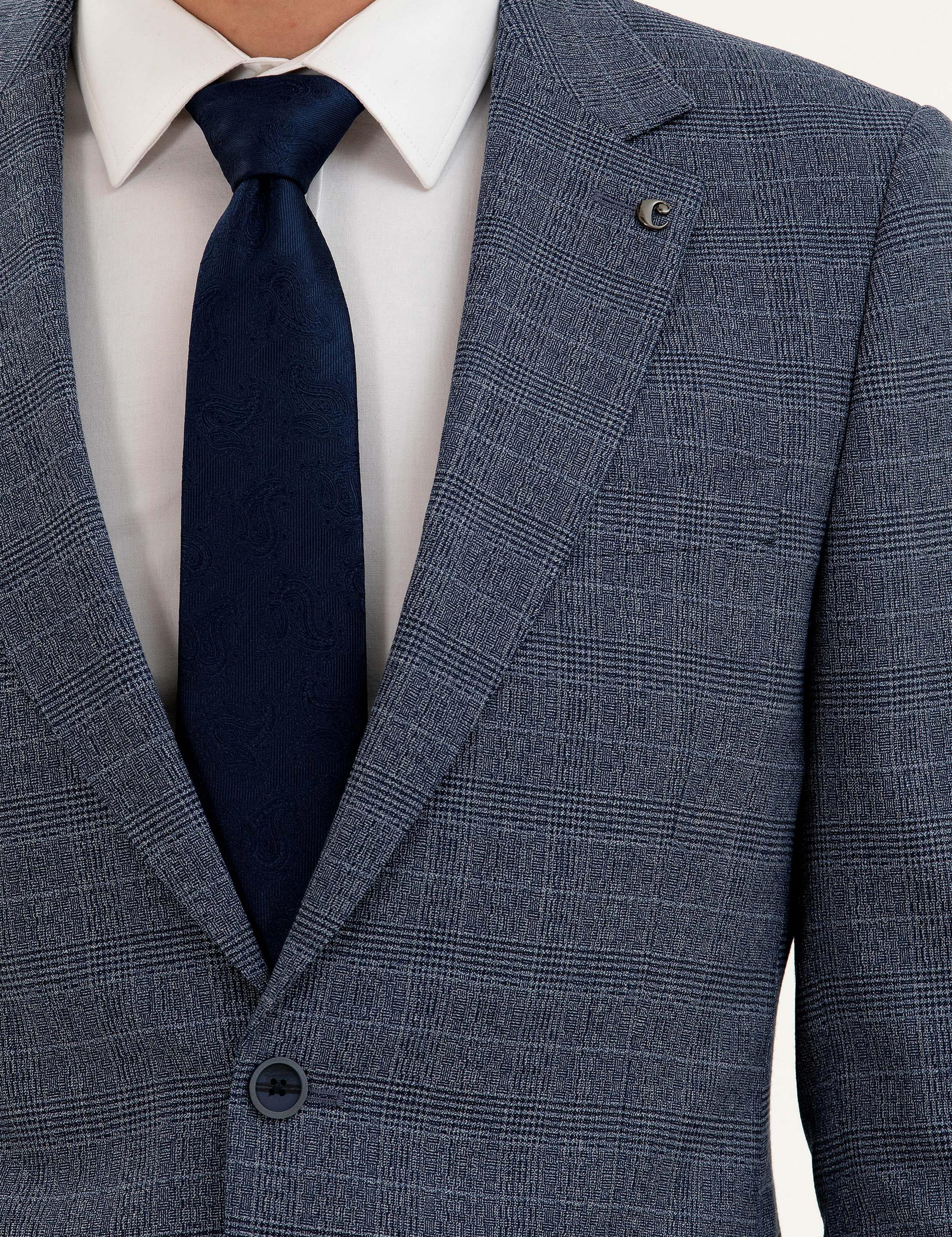 Mavi Slim Fit Ekose Takım Elbise - 50287888047