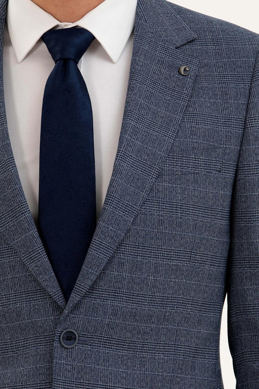 Mavi Slim Fit Ekose Takım Elbise - 50287888047