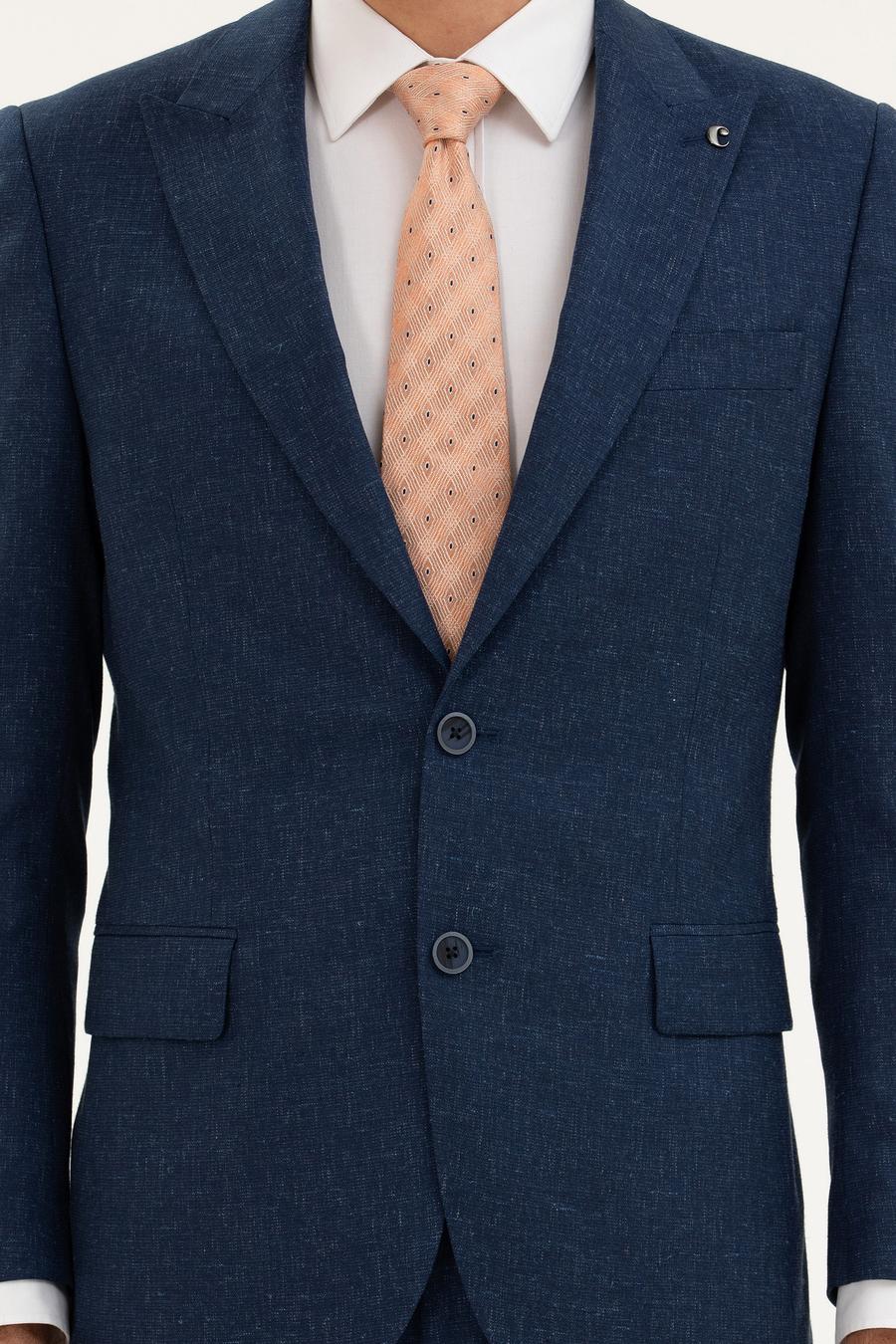 Lacivert Slim Fit Keten Karışımlı Takım Elbise - 50284635014