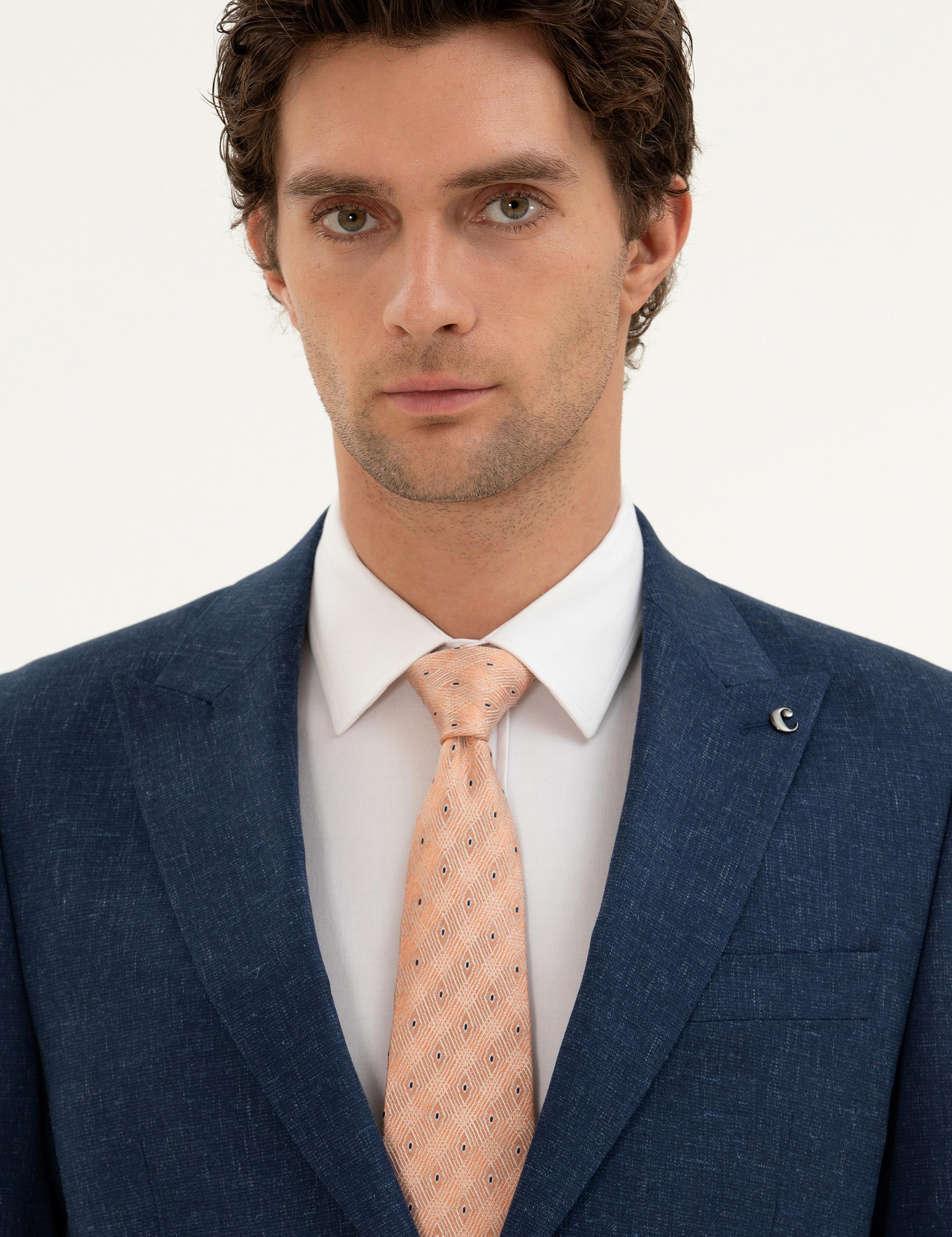 Lacivert Slim Fit Keten Karışımlı Takım Elbise - 50284635014