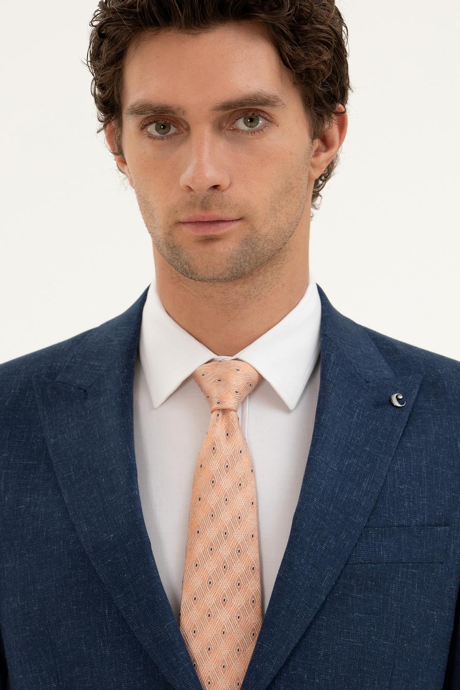 Lacivert Slim Fit Keten Karışımlı Takım Elbise - 50284635014